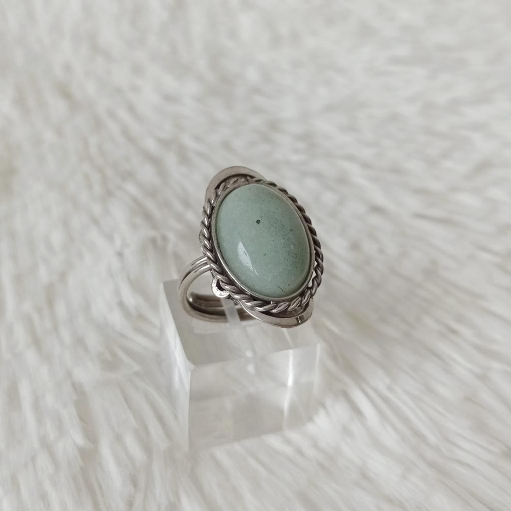 Anillo de Alpaca y Piedras Naturales Cuarzo Verde Joyas de Acero