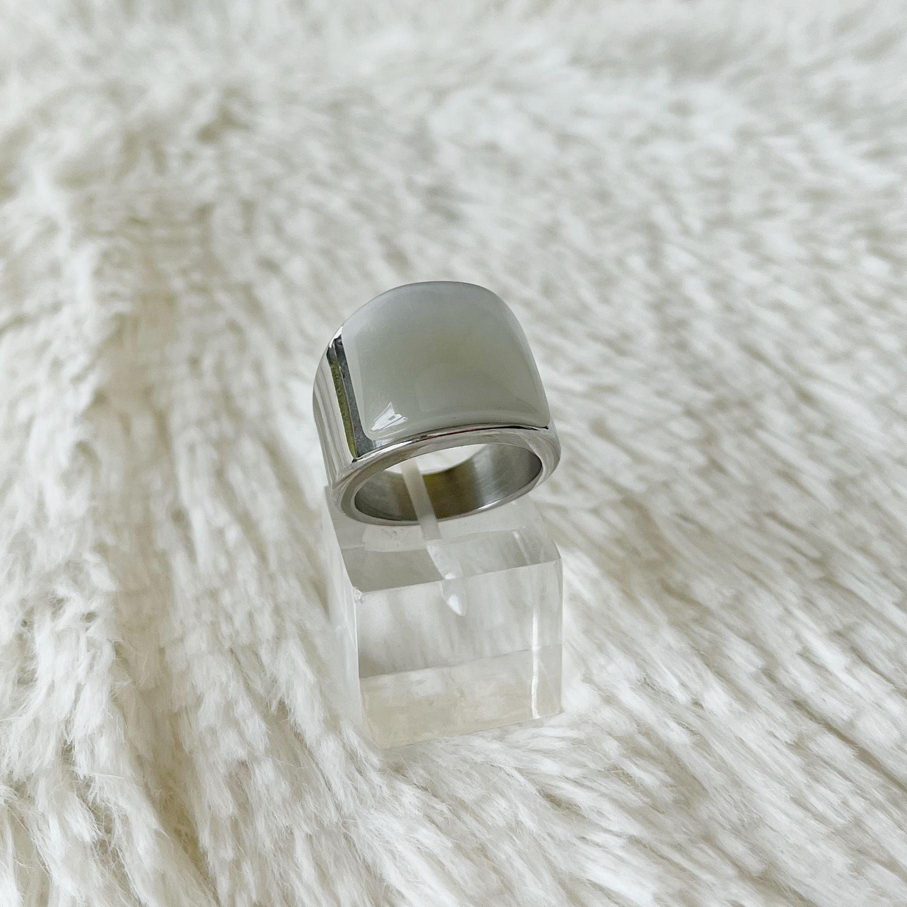 Anillo de Acero Quirurgico y Piedra Natural Ojo de Gato Joyas de Acero Uruguay