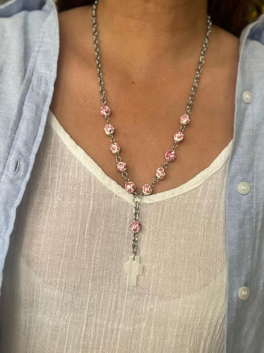 Collar Denario de Acero Quirúrgico, Cerámica y Piedra Natural Ónix