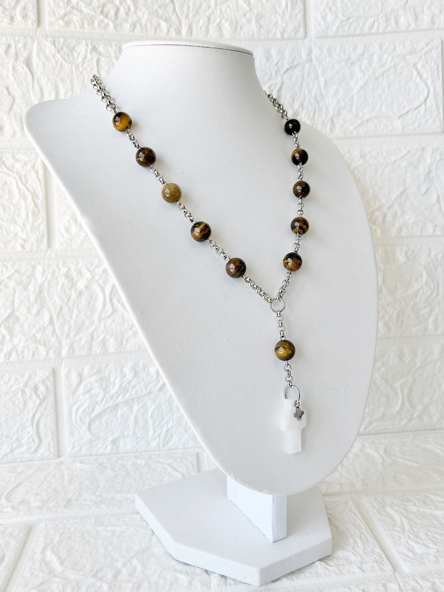 Collar Denario de Acero Quirúrgico, Piedra Jaspe y Ónix