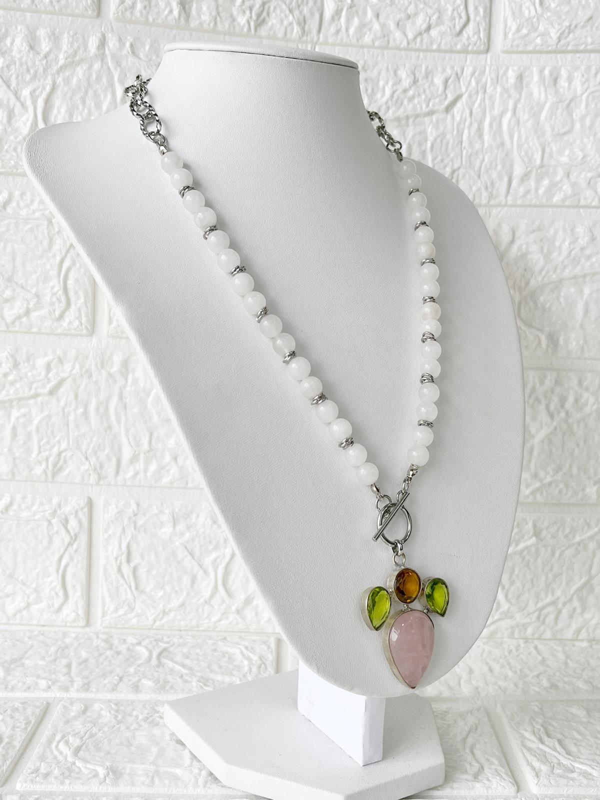Collar de Piedras Naturales Citrino, Peridoto y Cuarzo Rosa