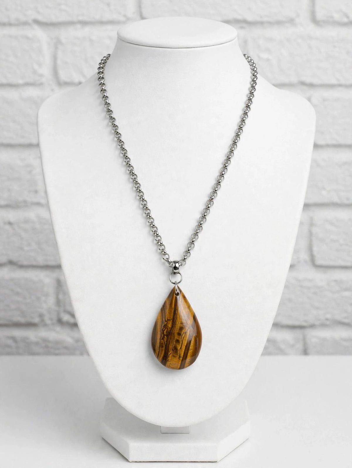 Collar de Acero Quirúrgico y Piedra Natural Ojo de Tigre
