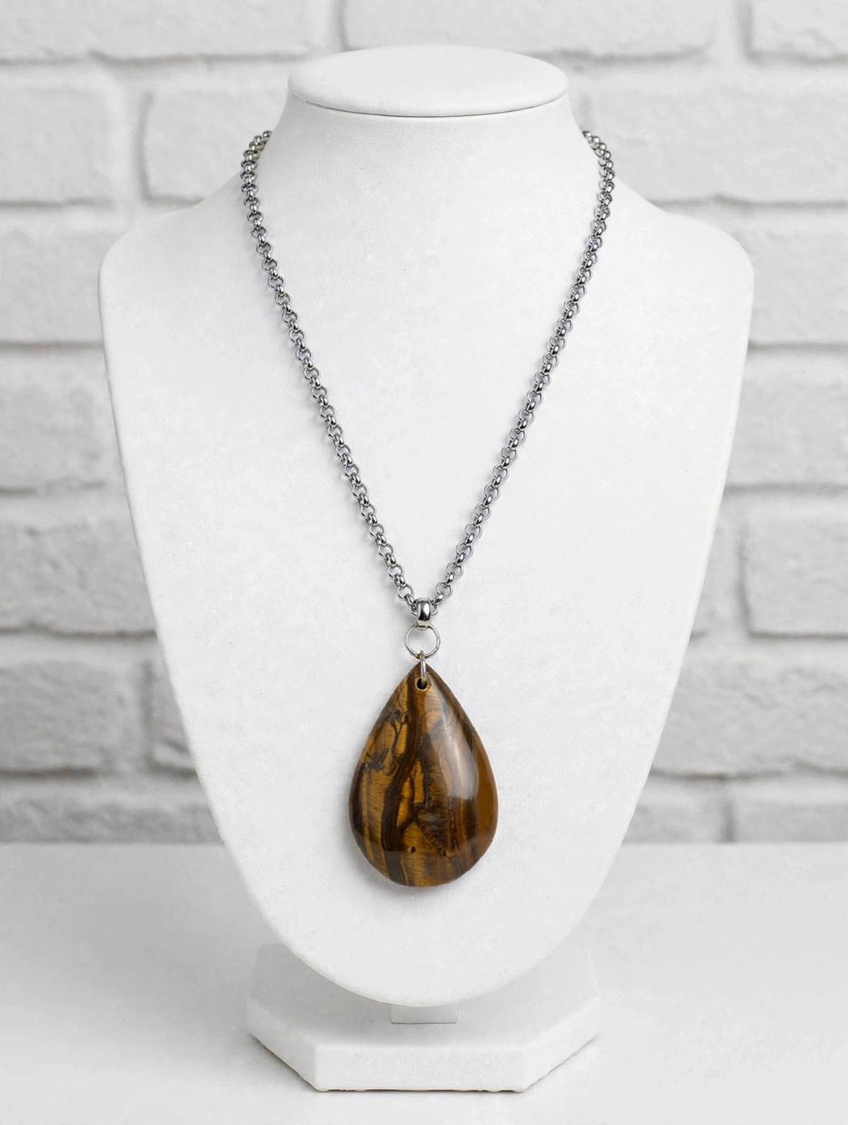 Collar de Acero Quirúrgico y Piedra Natural Ojo de Tigre