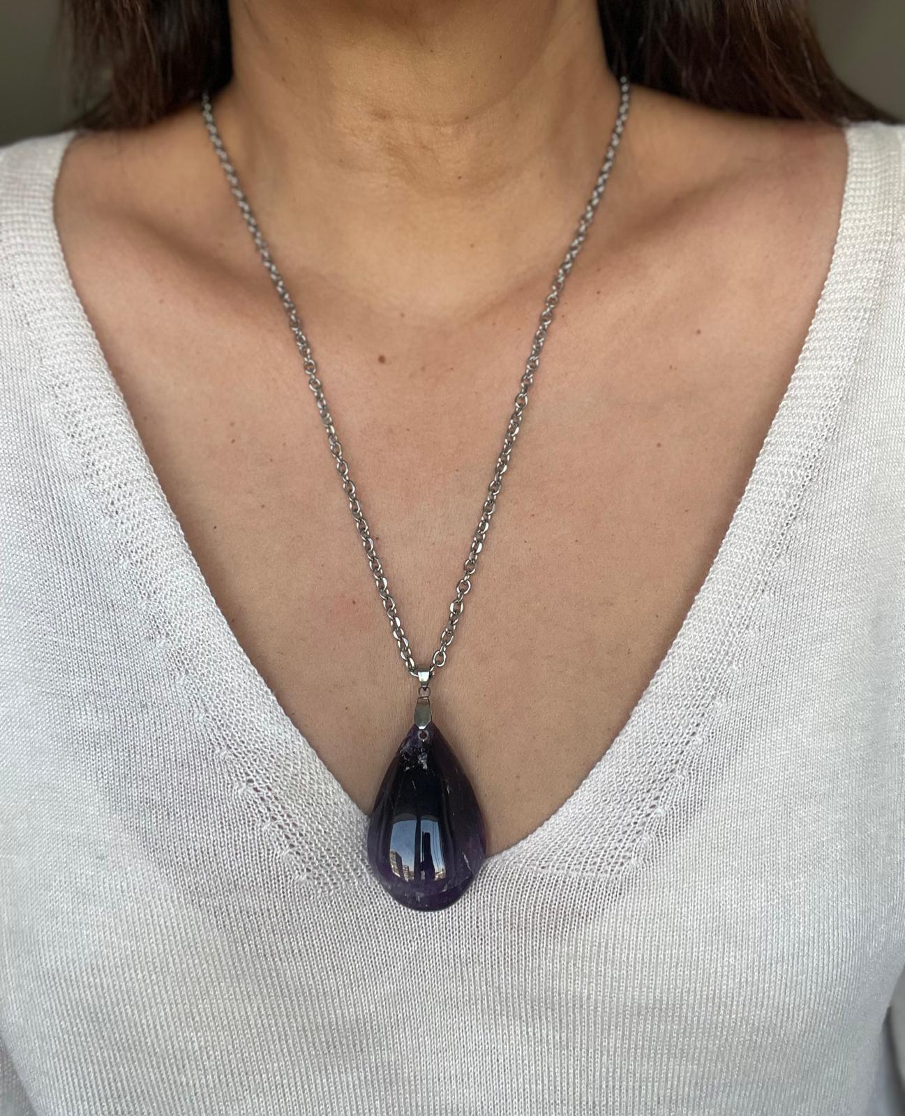 Collar de Acero Quirúrgico y Piedra Natural Amatista