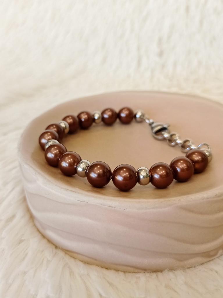 Pulsera de Acero y Perlas Shell