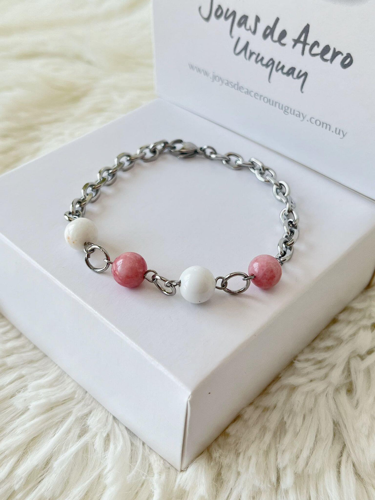 Pulsera de Acero Quirúrgico y Piedras Naturales Arcoiris