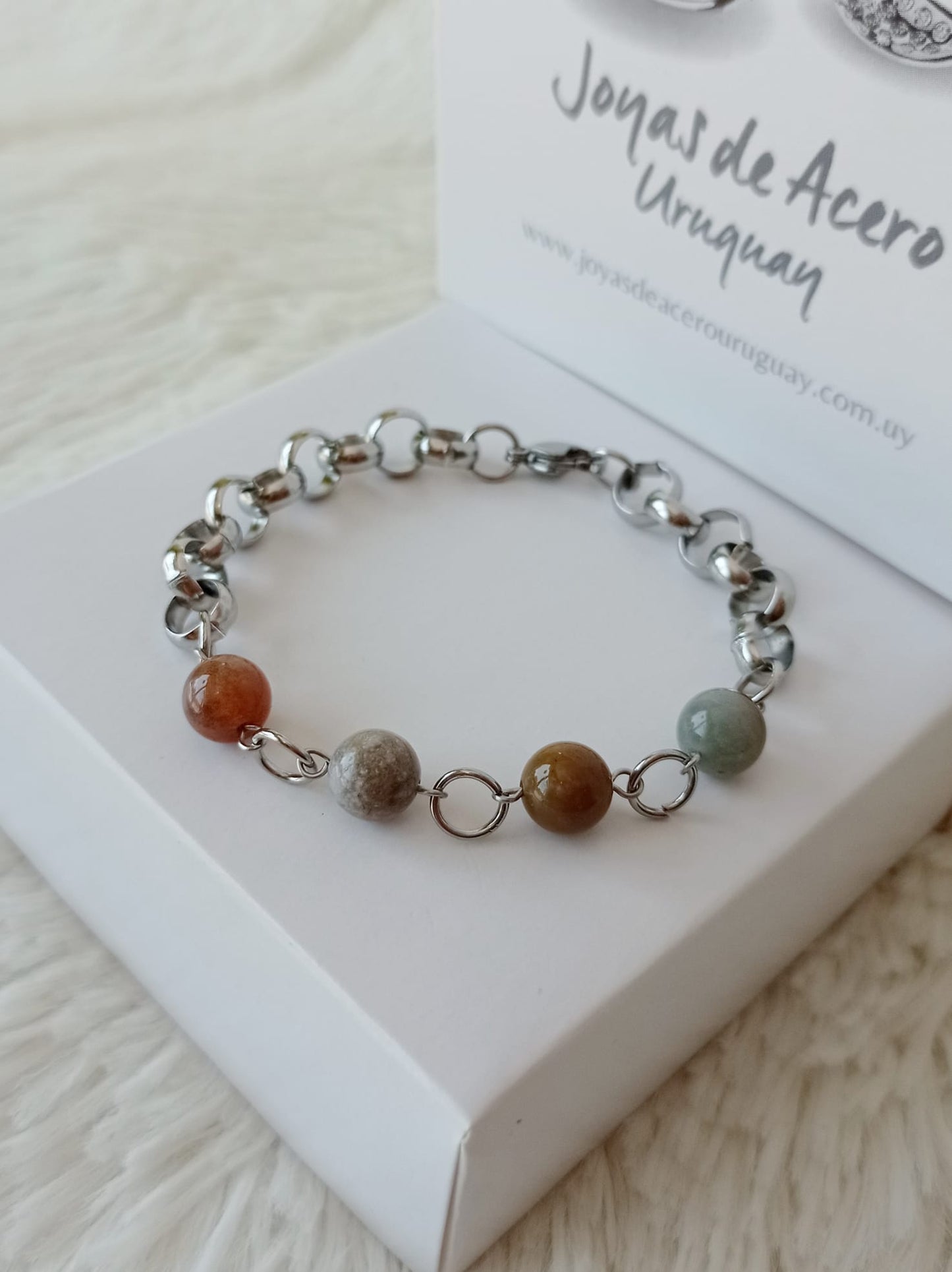 Pulsera de Acero Quirúrgico y Piedra Natural Ágata