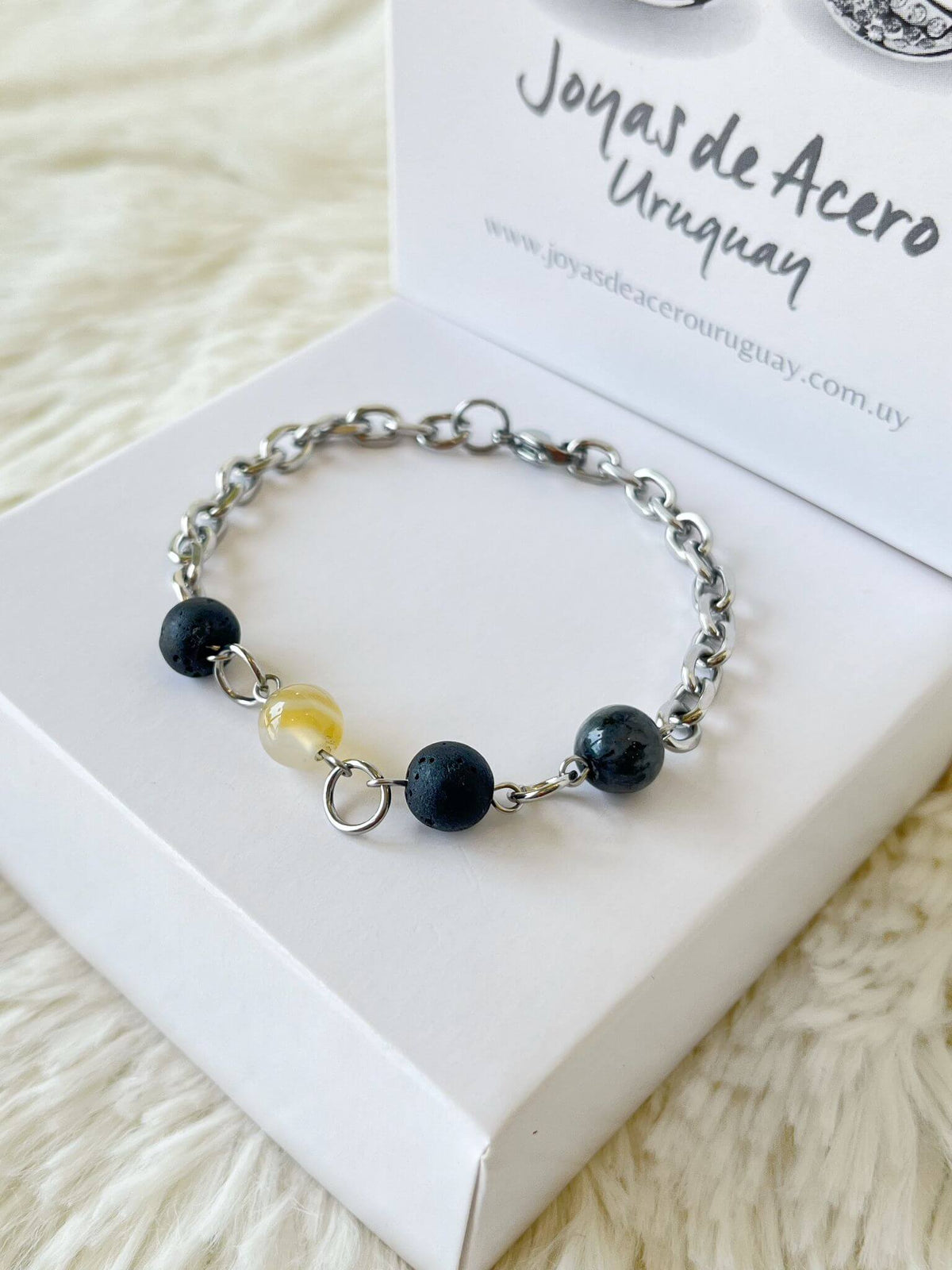 Pulsera de Acero Quirúrgico y Piedras Naturales Arcoiris