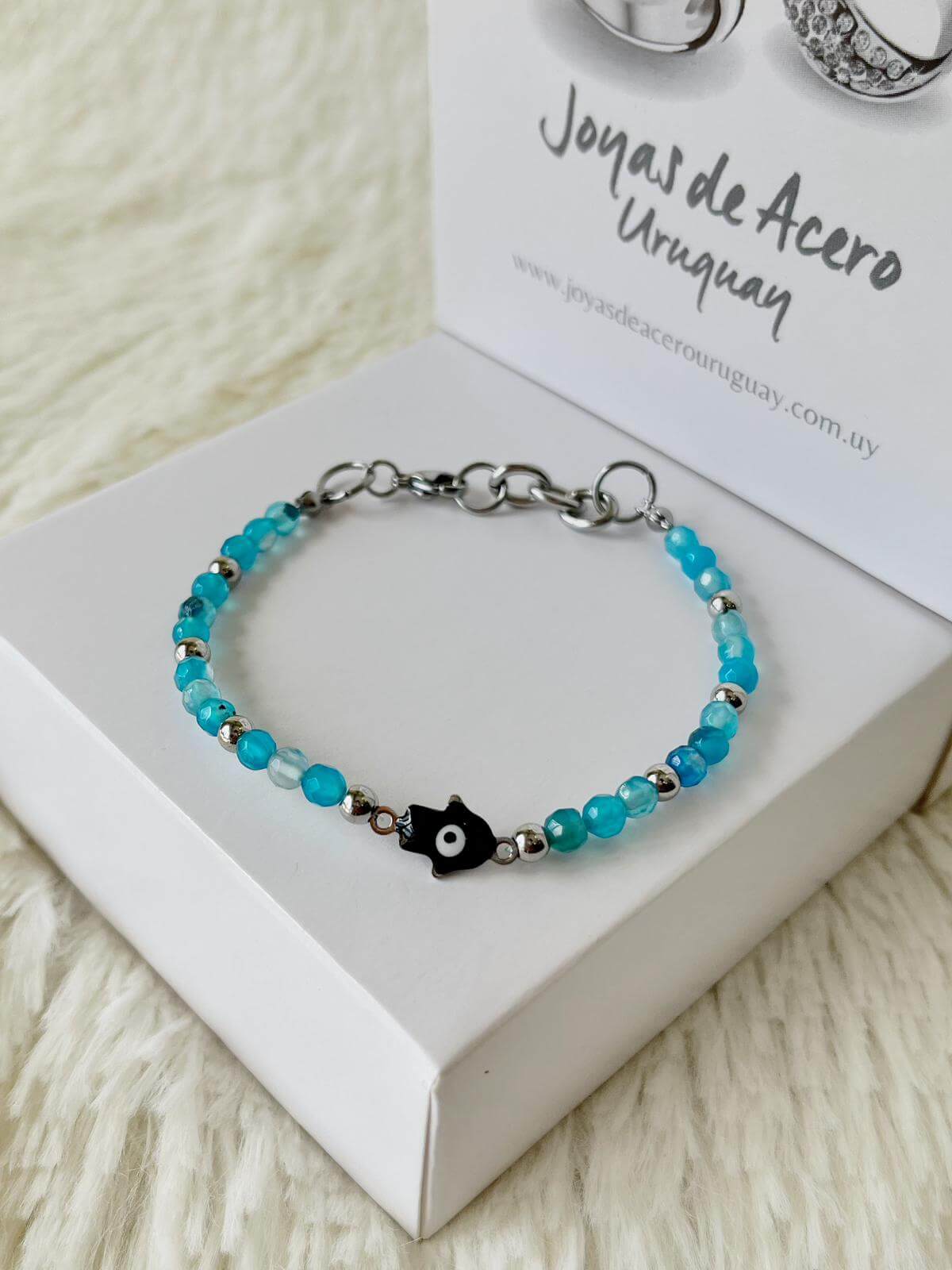 Pulsera de Acero Quirúrgico y Piedra Natural Ágata