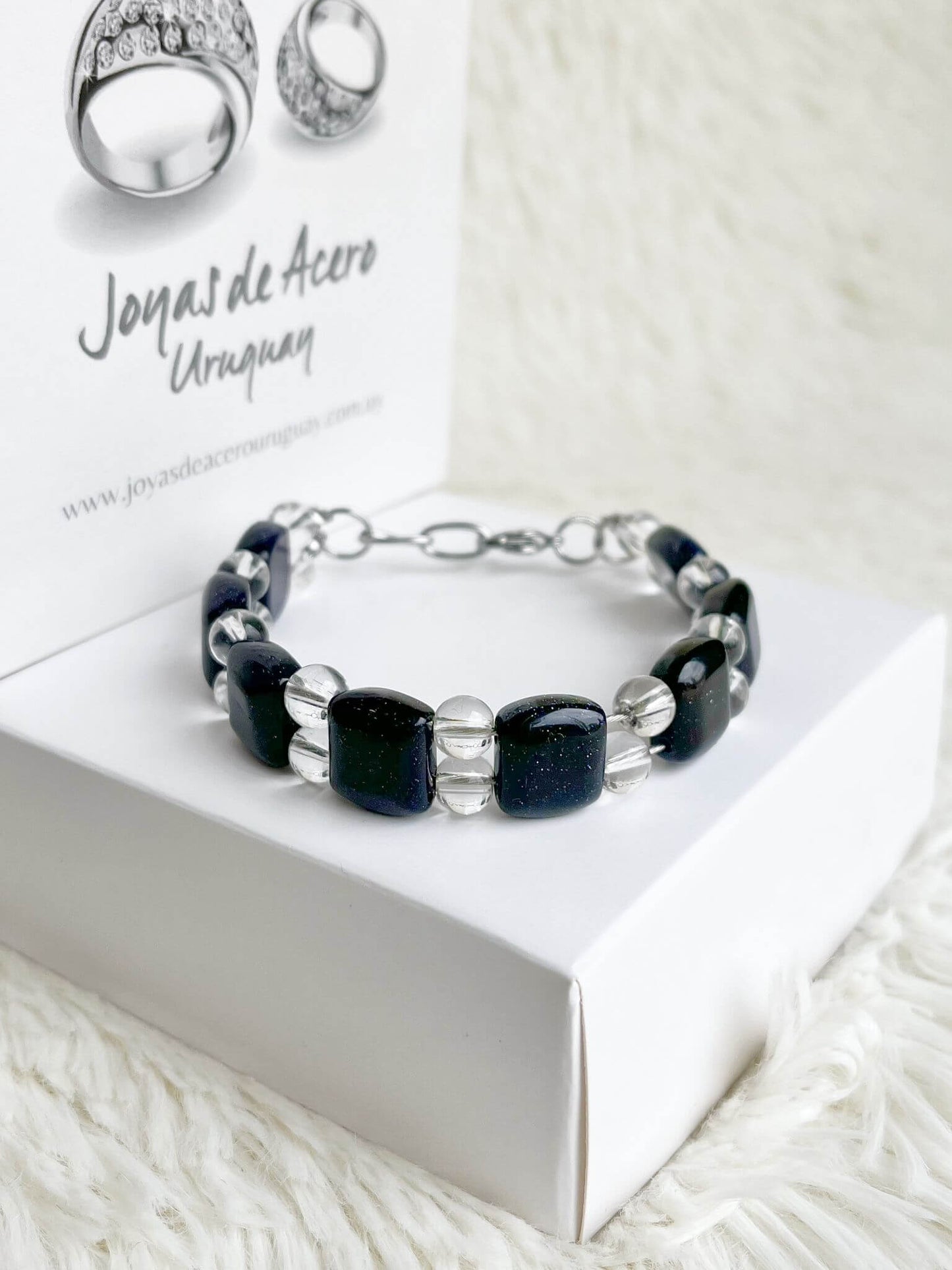 Pulsera de Acero Quirúrgico y Piedras Naturales Estrella y Cuarzo Cristal