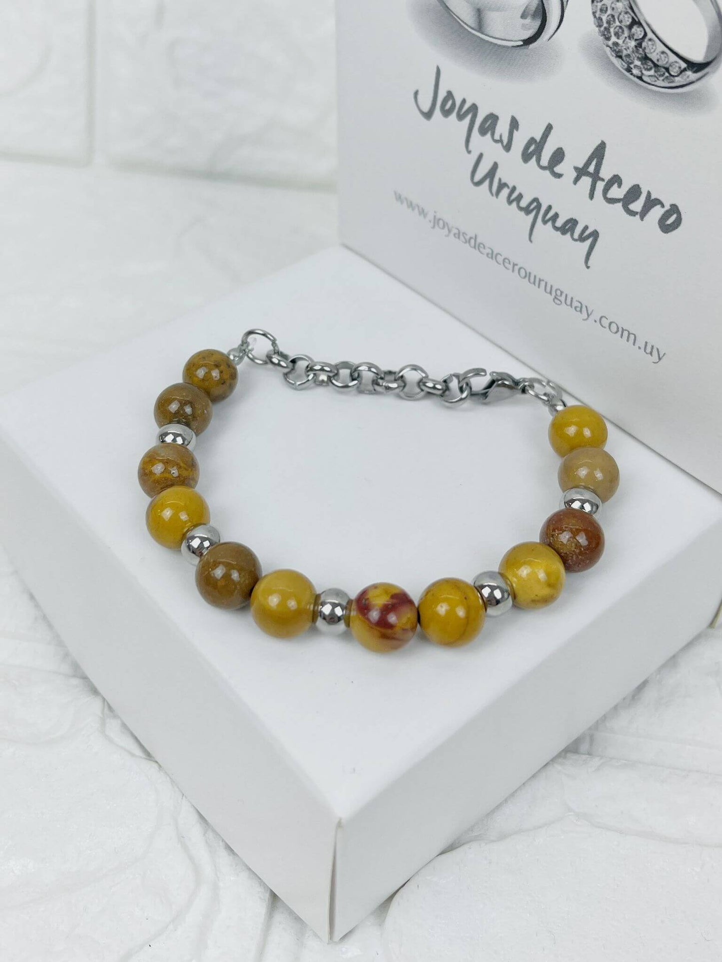 Pulsera de Acero Quirúrgico y Piedra Natural Mokaita