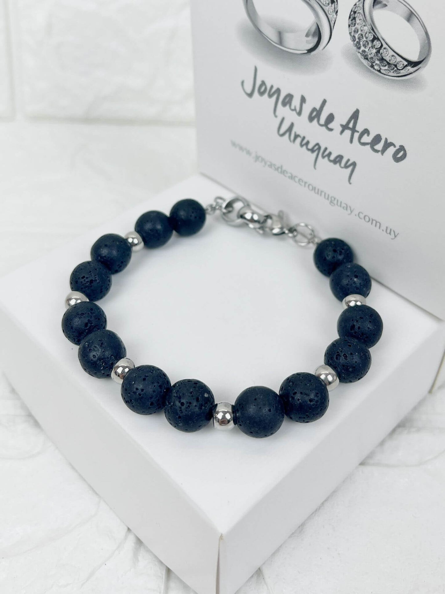 Pulsera de Acero Quirúrgico y Piedra Volcánica