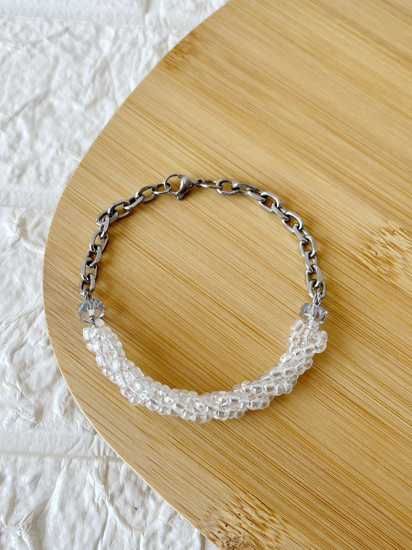 Pulsera de Acero, Canutillo y Cristal Facetado