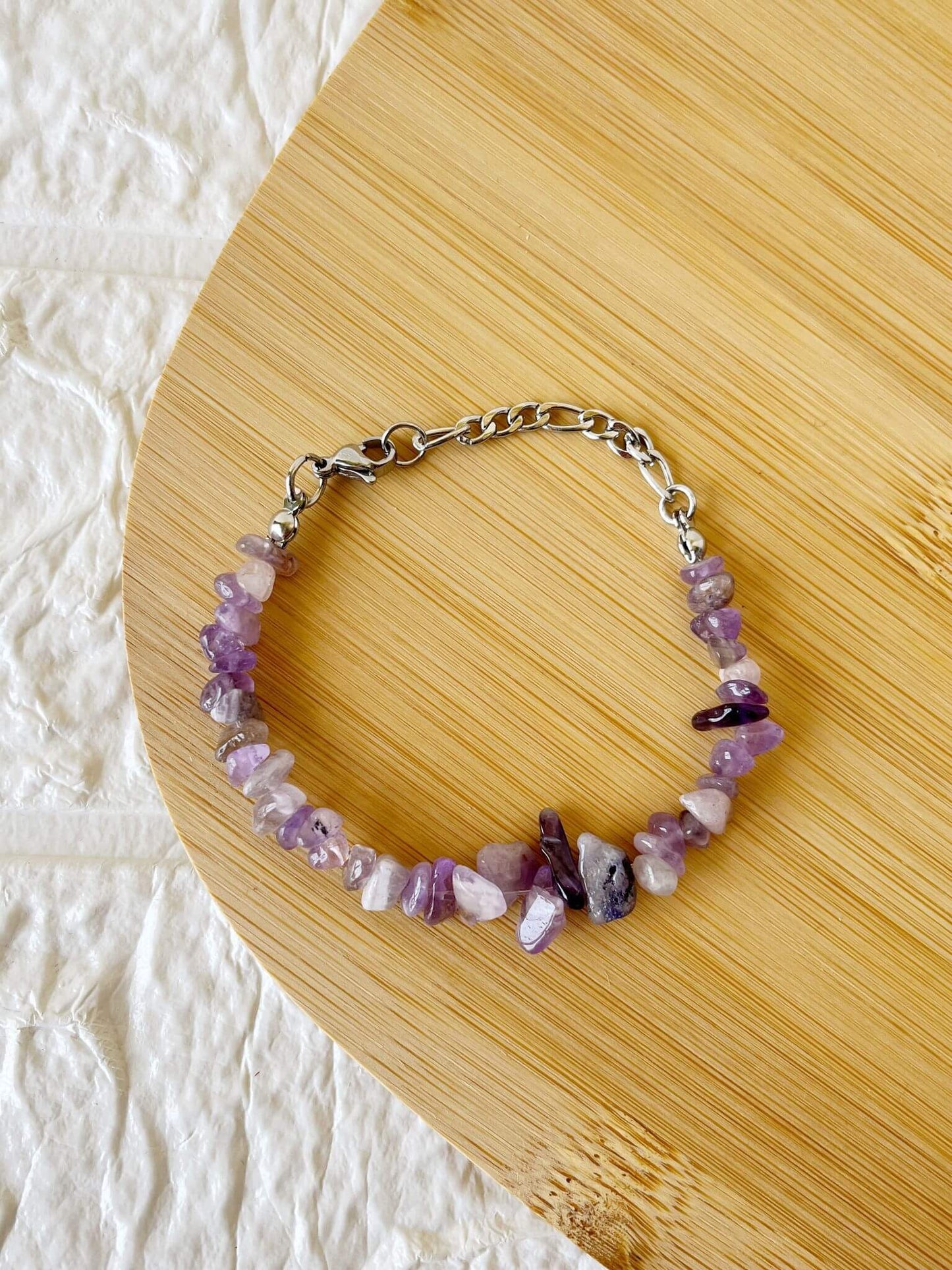 Pulsera de Acero Quirúrgico y Piedra Natural Amatista