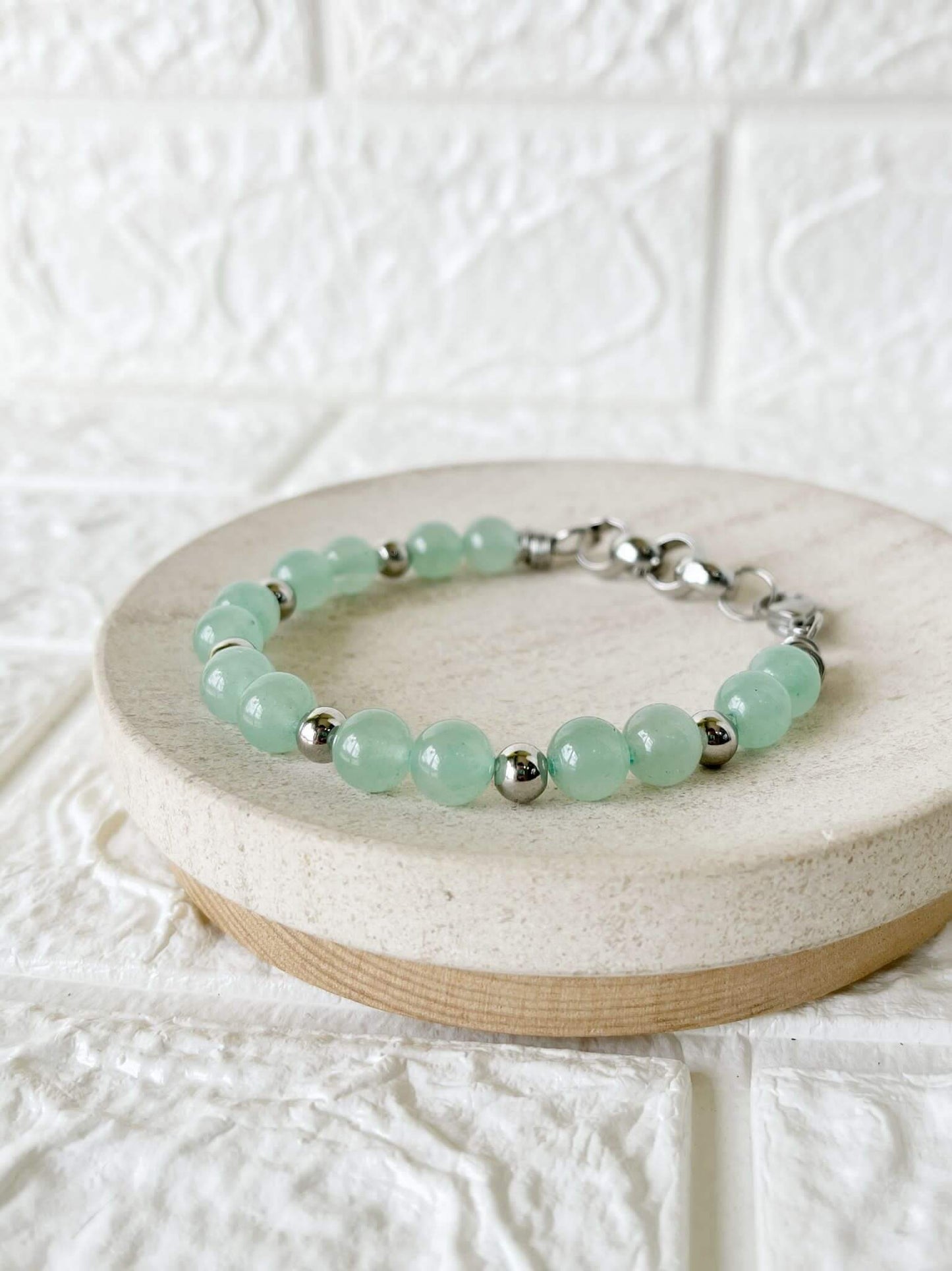 Pulsera de Acero Quirúrgico y Piedra Natural Cuarzo Verde