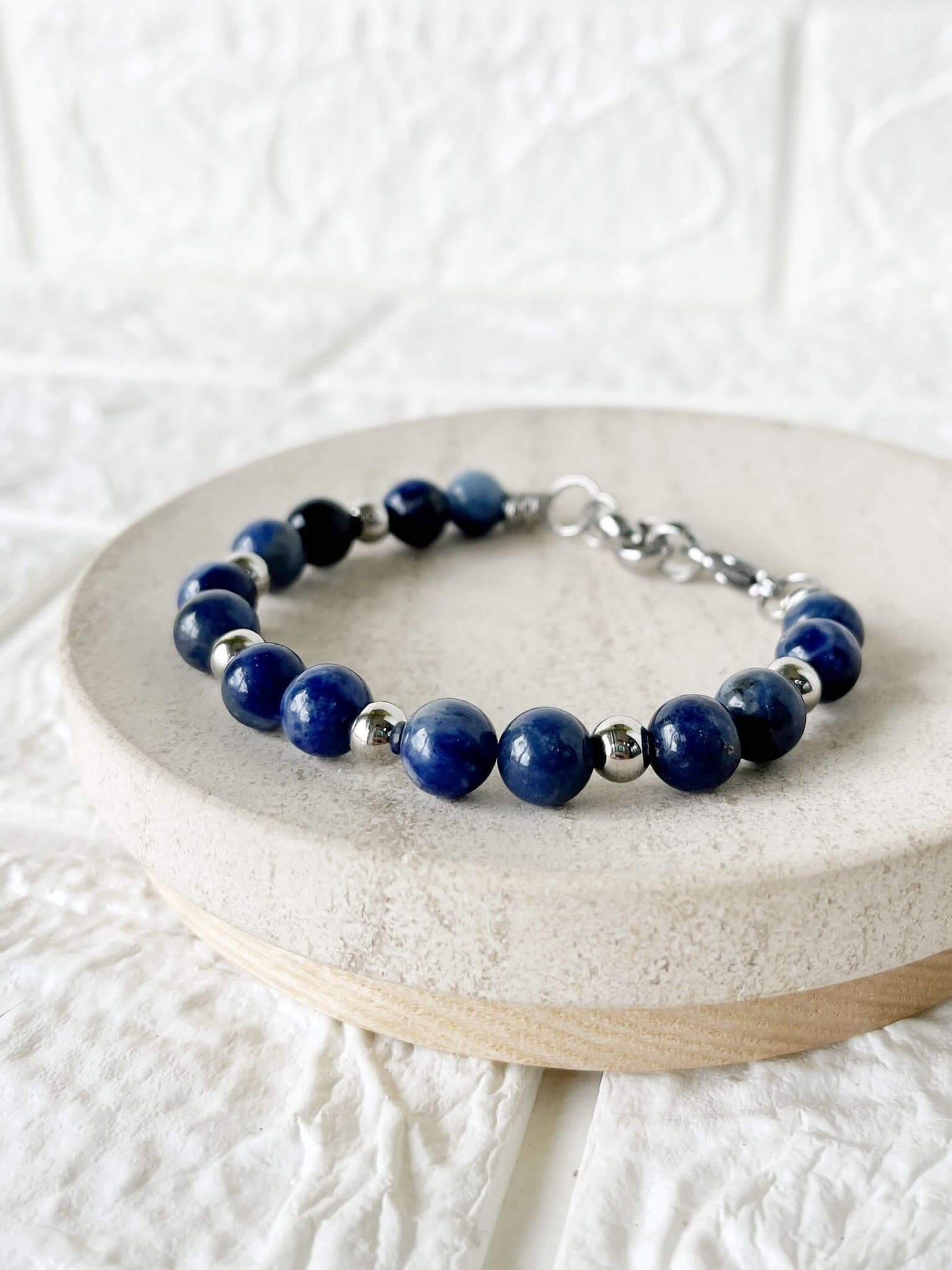 Pulsera de Acero Quirúrgico y Piedra Natural Lapislázuli