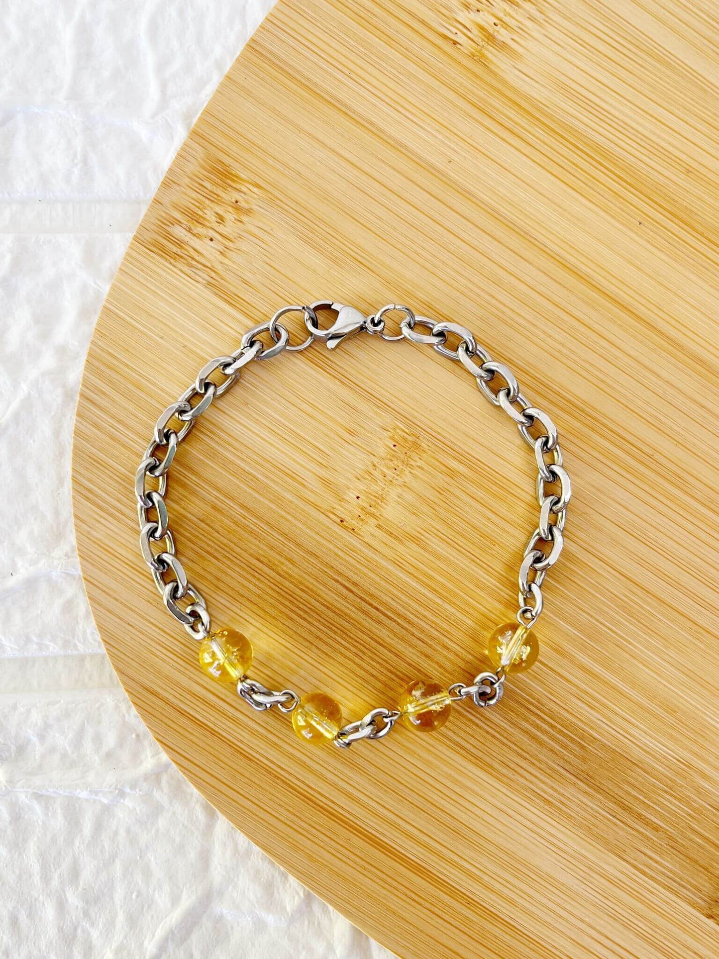 Pulsera de Acero Quirúrgico y Piedra Natural Citrino