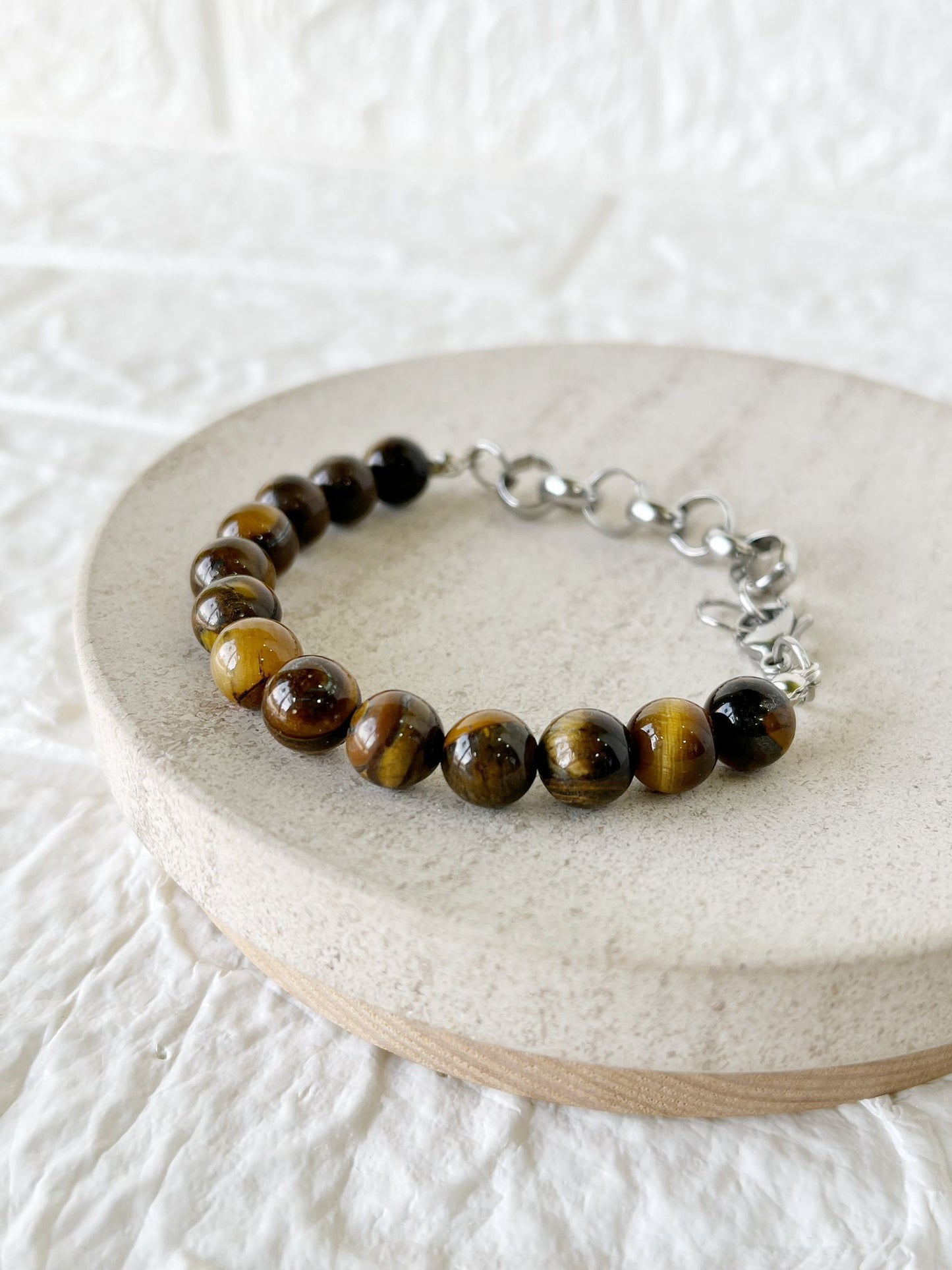 Pulsera de Acero Quirúrgico y Piedra Natural Ojo de Tigre