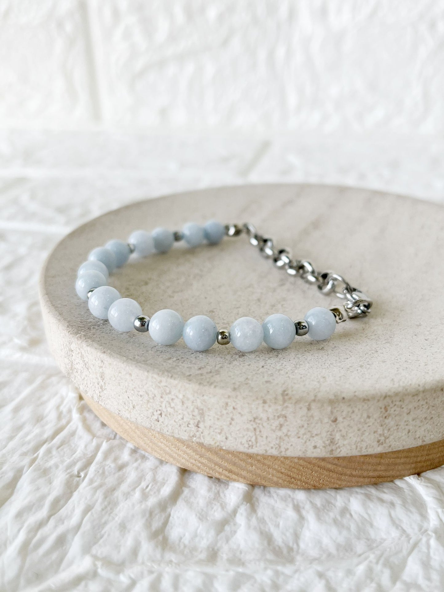 Pulsera de Acero Quirúrgico y Piedra Natural Aguamarina