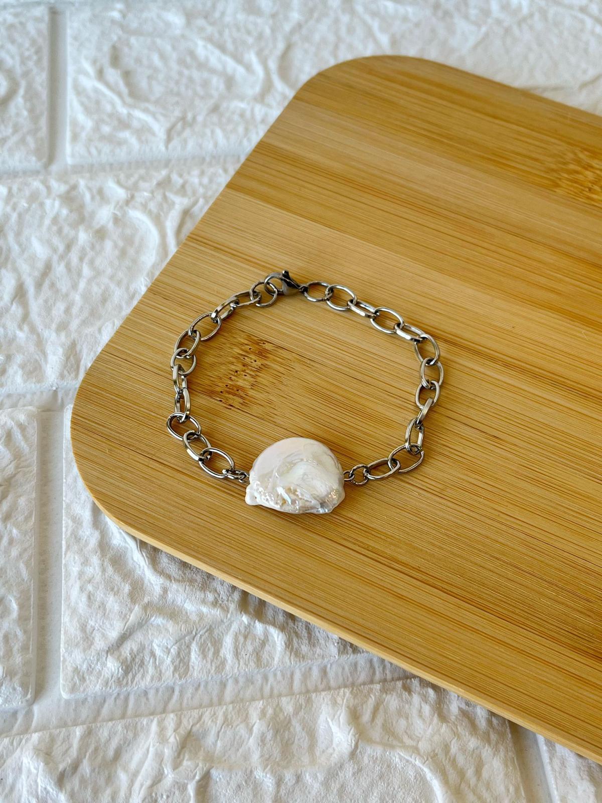 Pulsera de Acero Qurúrgico y Perla Barroca