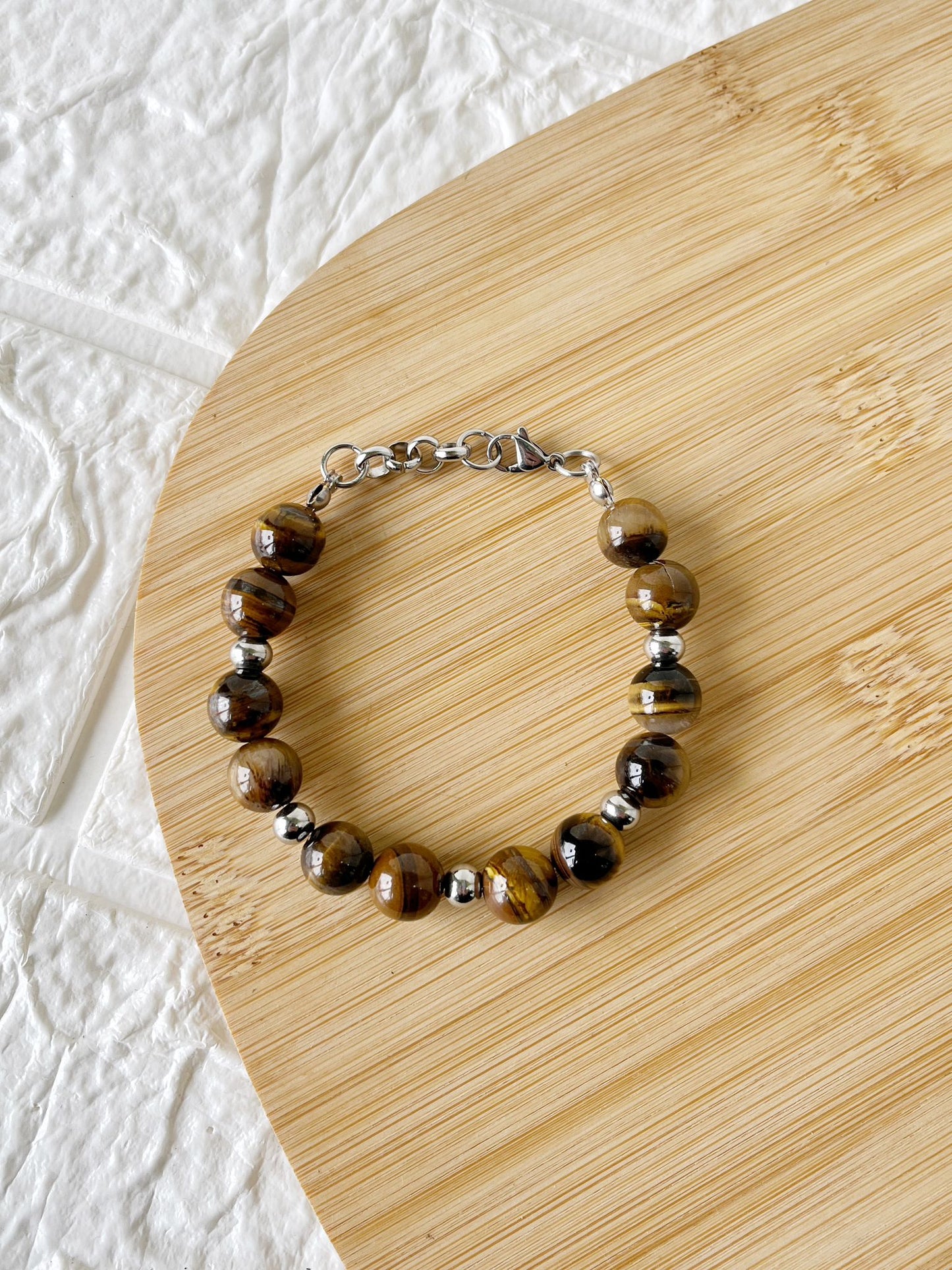 Pulsera de Acero Quirúrgico y Piedra Natural Ojo de Tigre