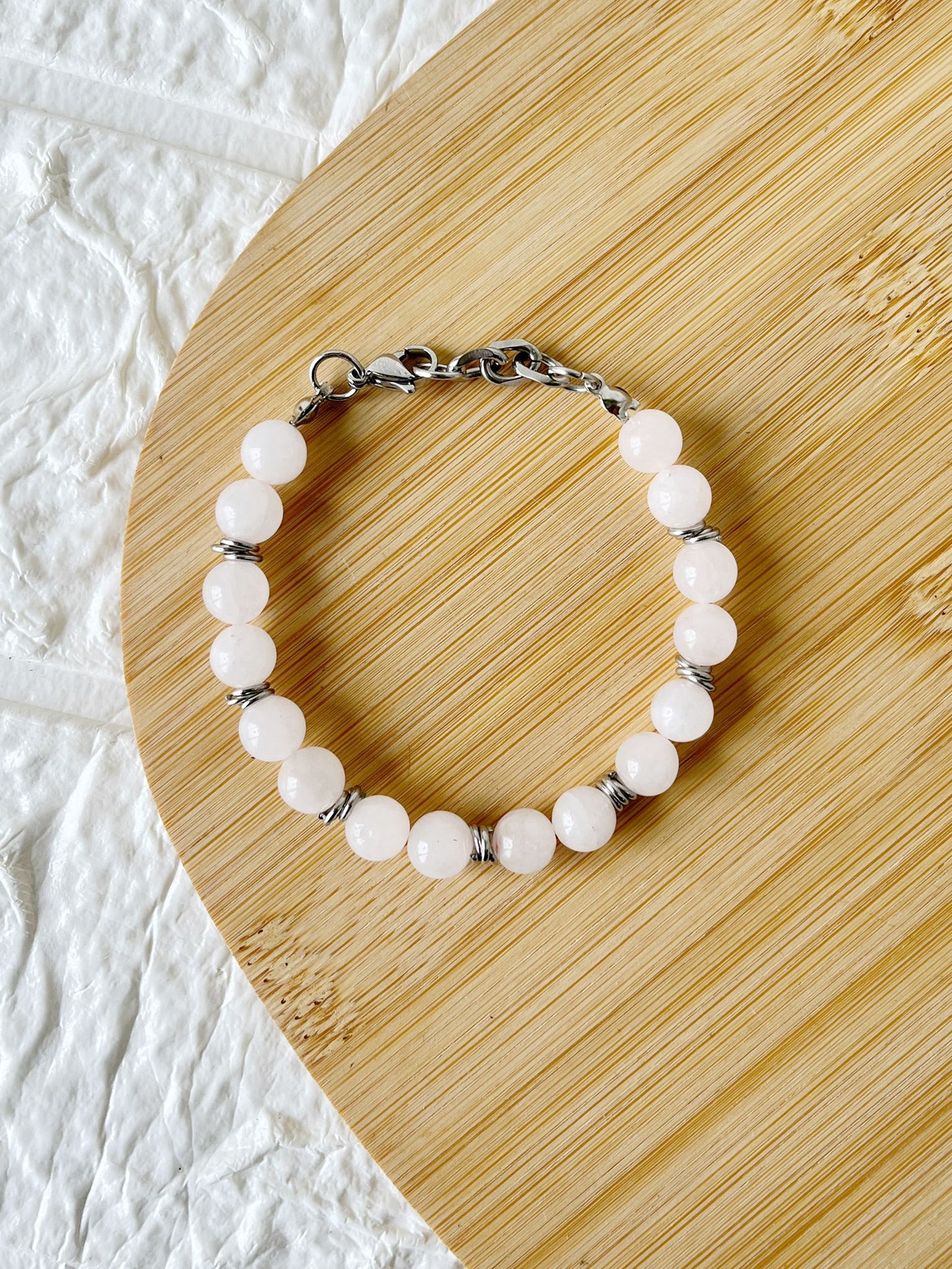 Pulsera de Acero Quirúrgico y Cuarzo Rosa