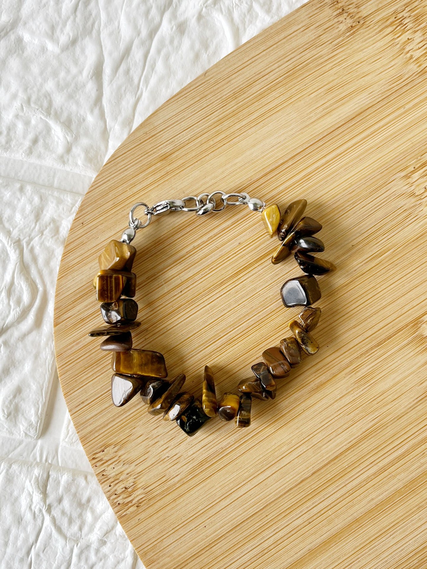 Pulsera de Acero Quirúrgico y Piedra Natural Ojo de Tigre