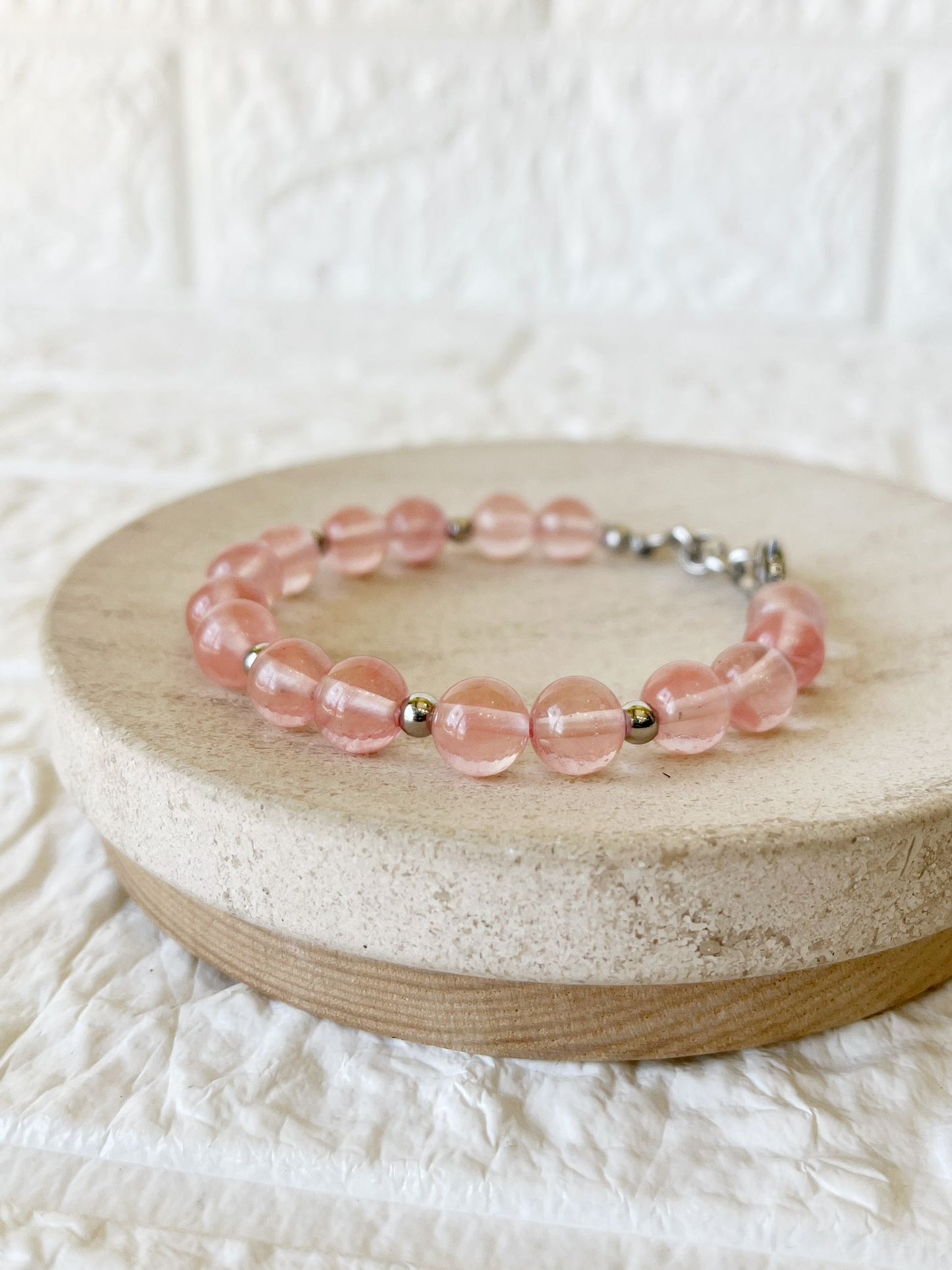 Pulsera de Acero Quirúrgico y Cuarzo Cherry