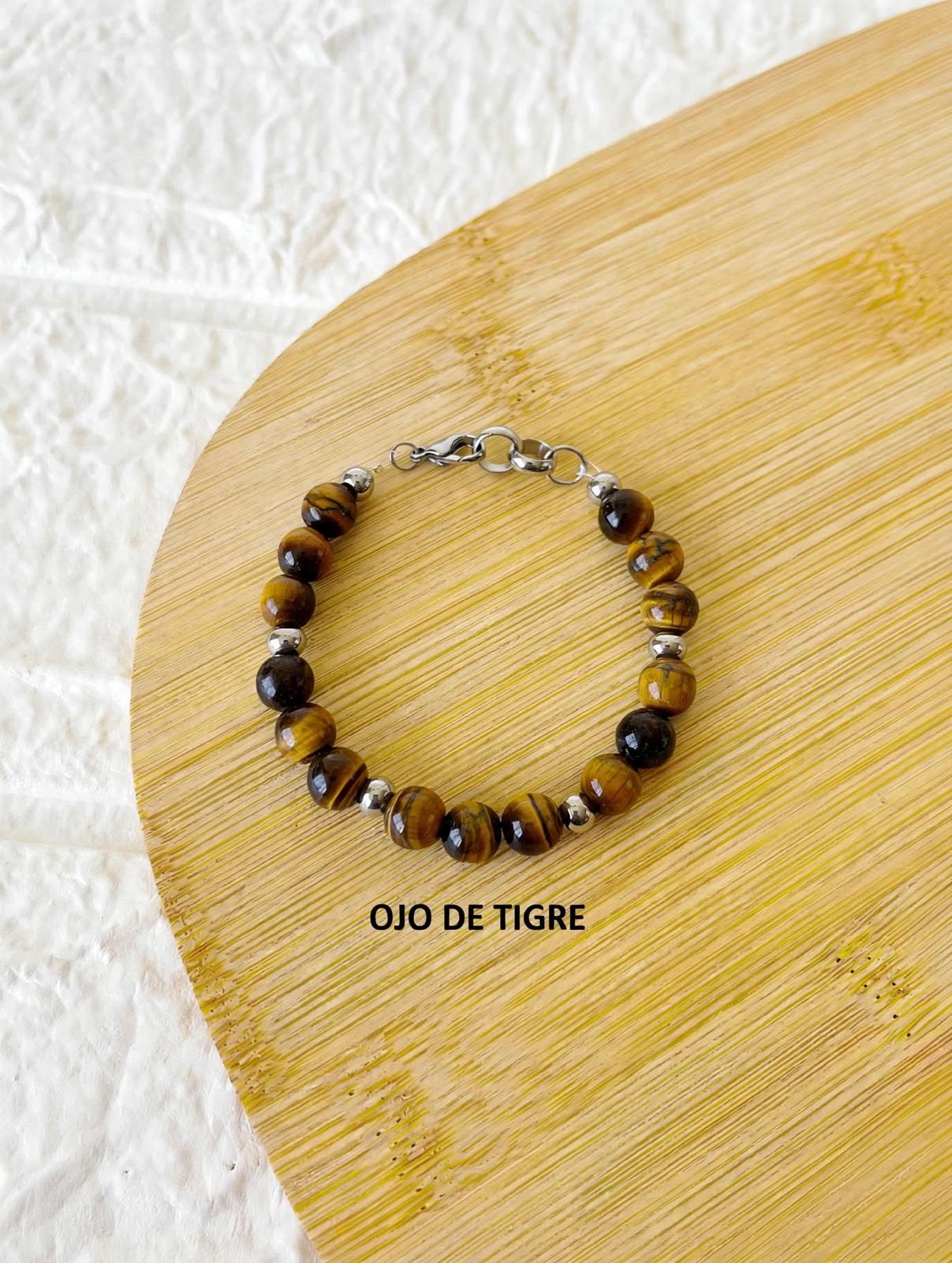 Pulsera de Acero Quirúrgico y Piedra Natural Ojo de Tigre