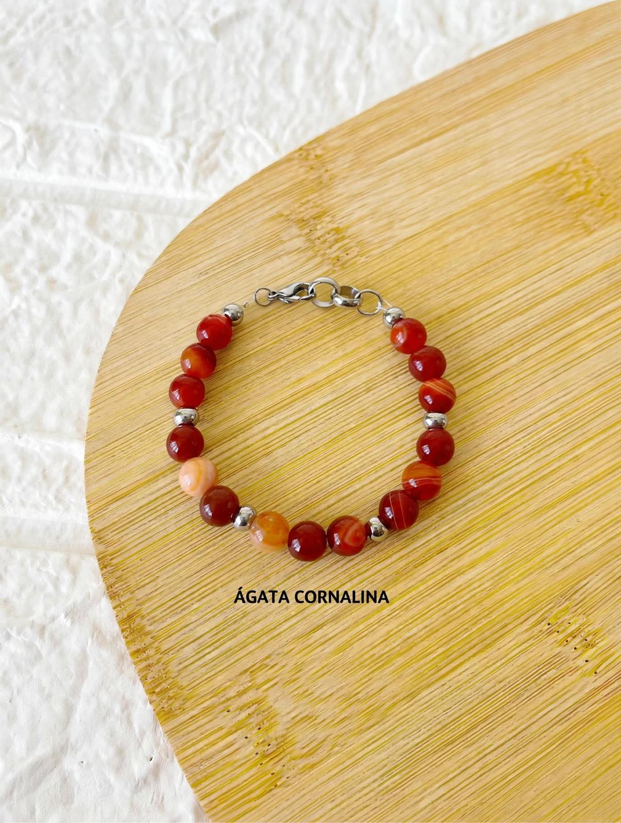 Pulsera de Acero y Piedra Natural Ágata Cornalina