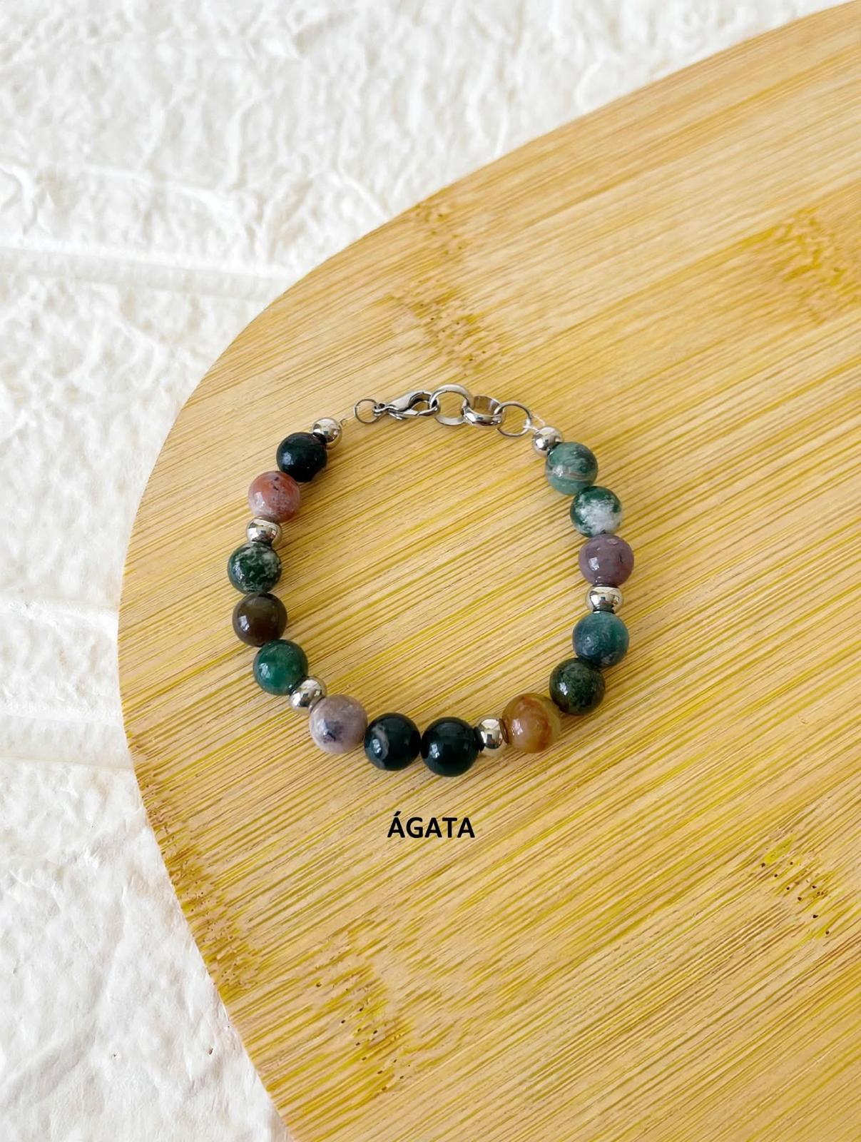Pulsera de Acero y Piedra Natural Ágata
