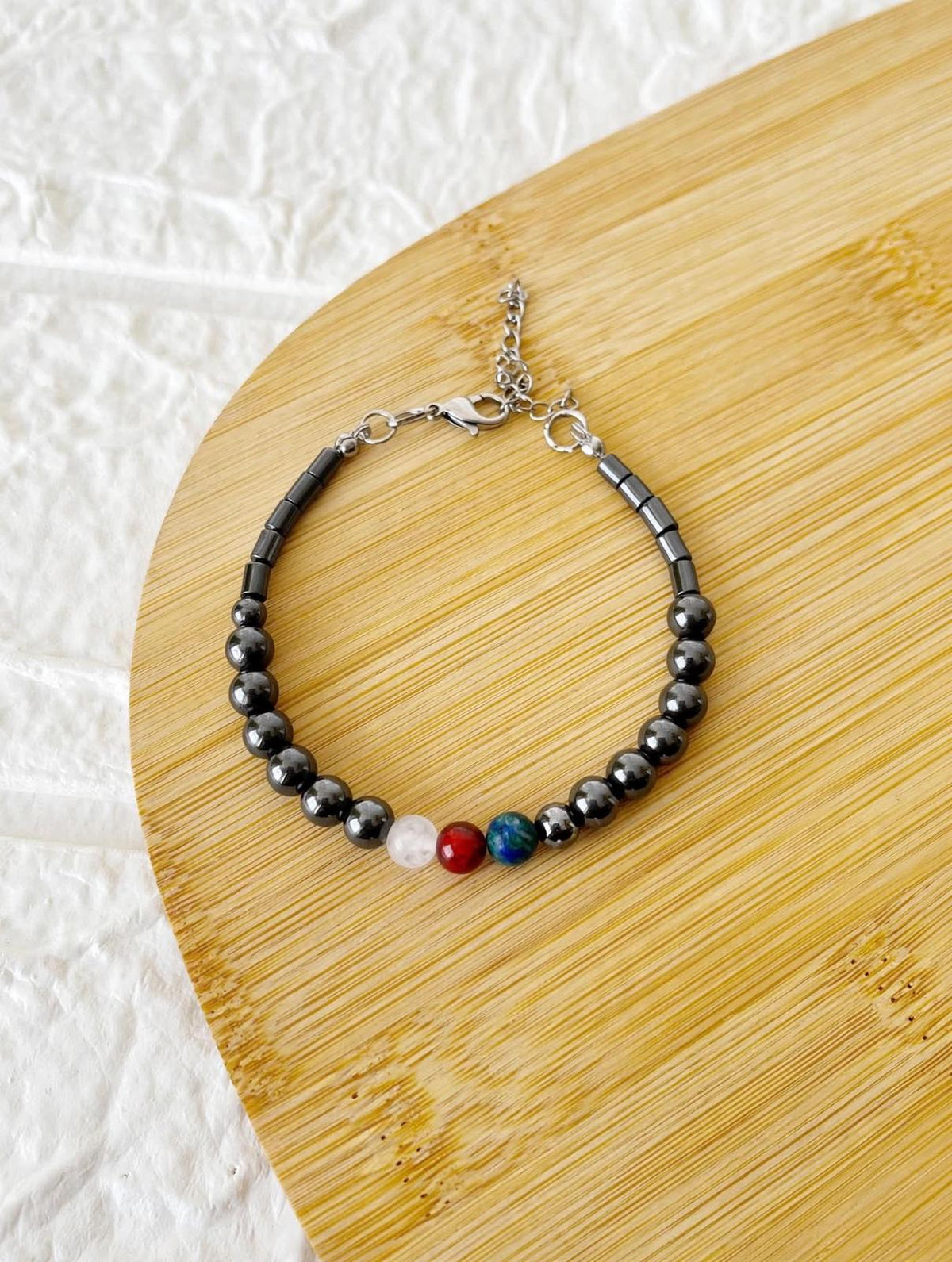 Pulsera de Acero y Piedras Hematite