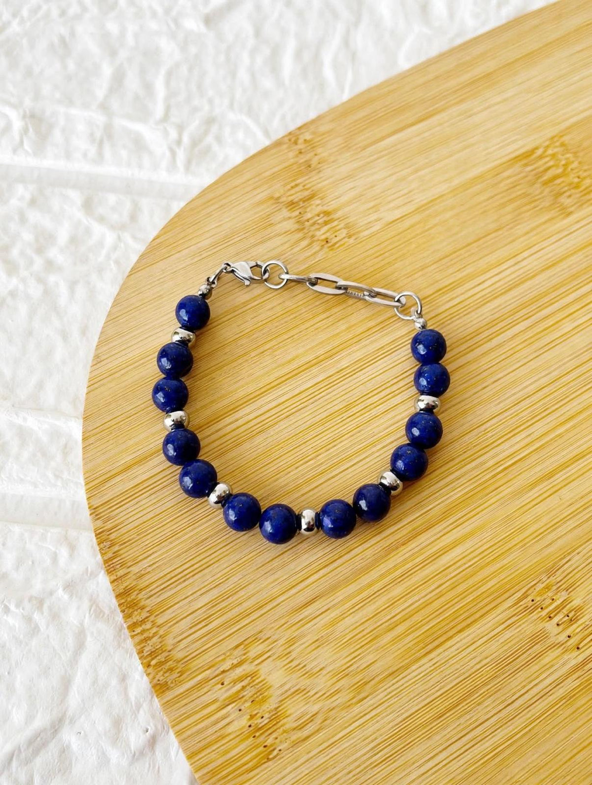 Pulsera de Acero Quirúrgico y Piedra Natural Lapislázuli