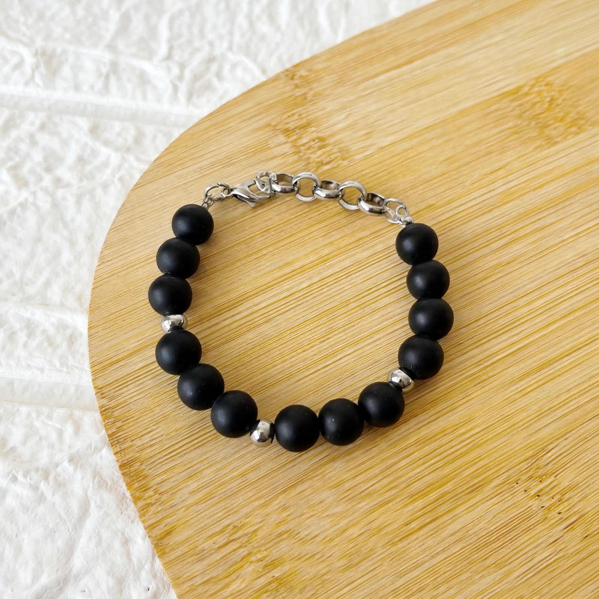 Pulsera de Acero y Piedra Natural Azabache