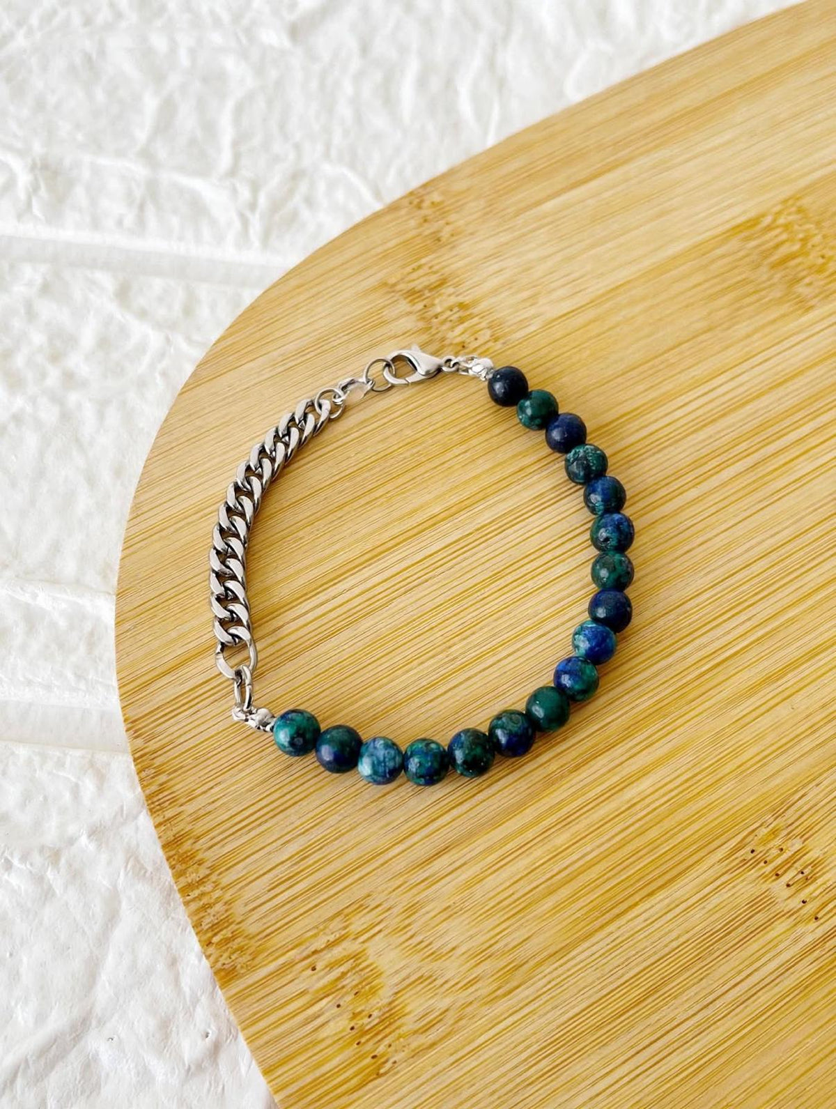 Pulsera de Acero y Piedras Naturales Azurita