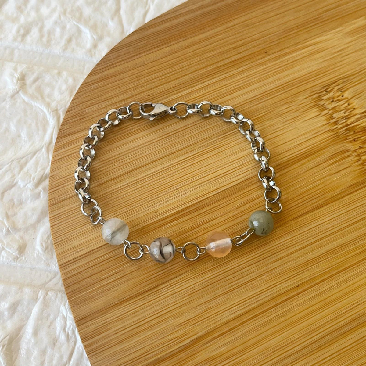 Pulsera de Acero Quirúrgico y Piedra Natural Ágata