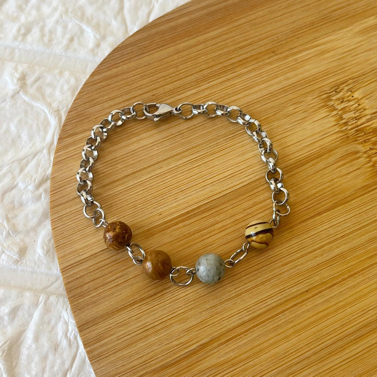 Pulsera de Acero Quirúrgico y Piedra Natural Arcoiris