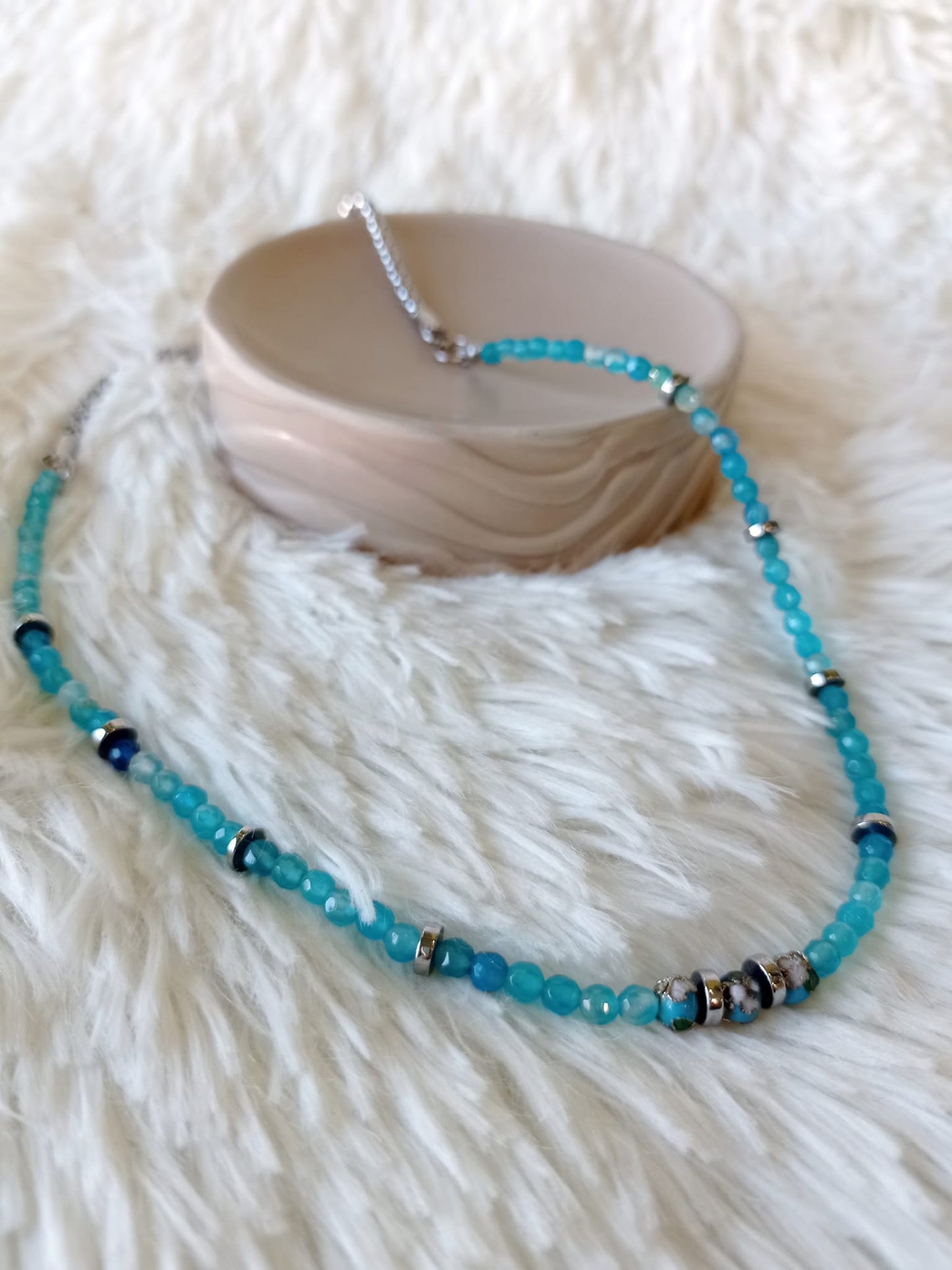 Collar de Ágata, Hematite y Acero Quirúrgico