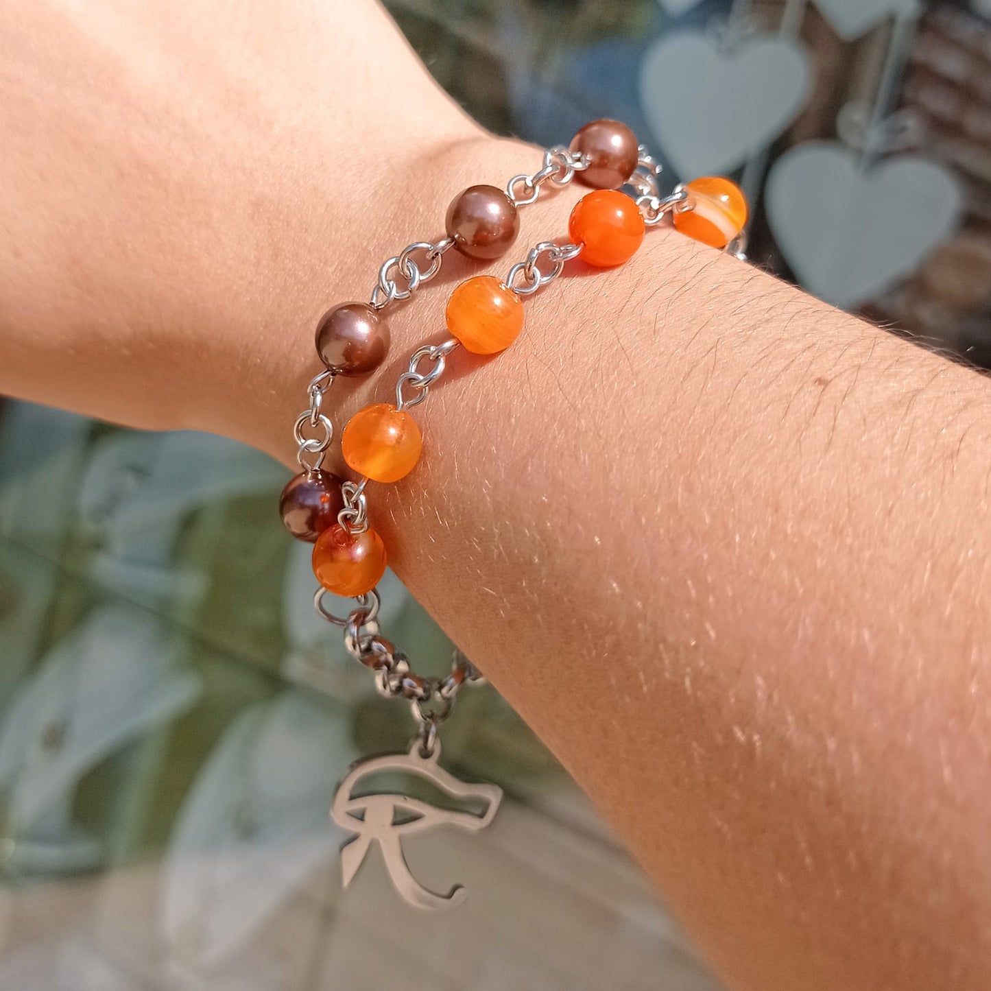 Pulsera de Ágata, Perlas de Río y Acero Quirúrgico