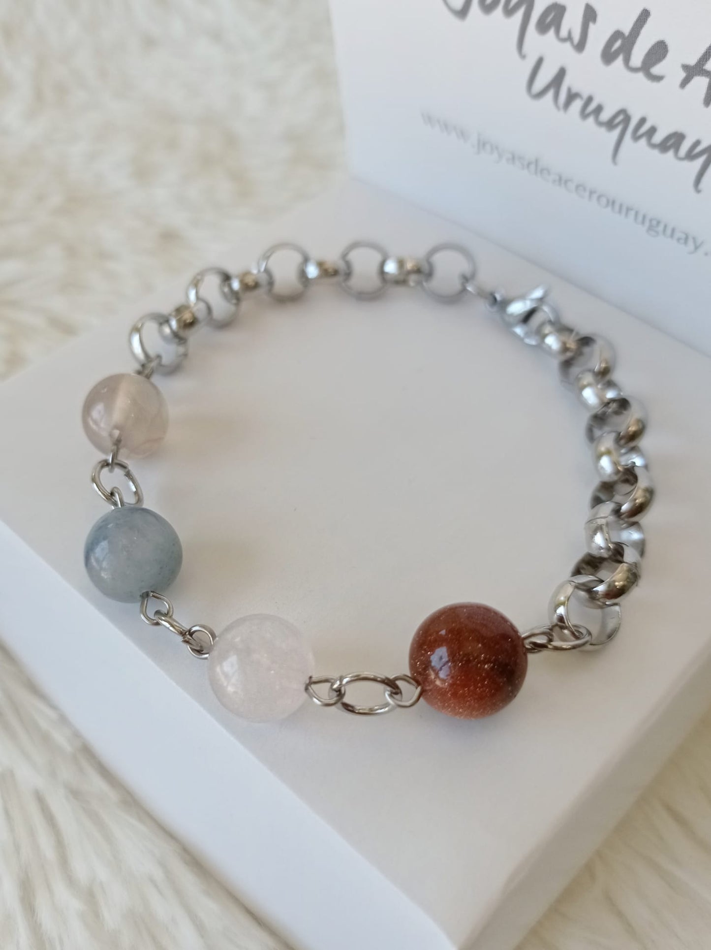 Pulsera de Acero Quirúrgico y Piedras Naturales