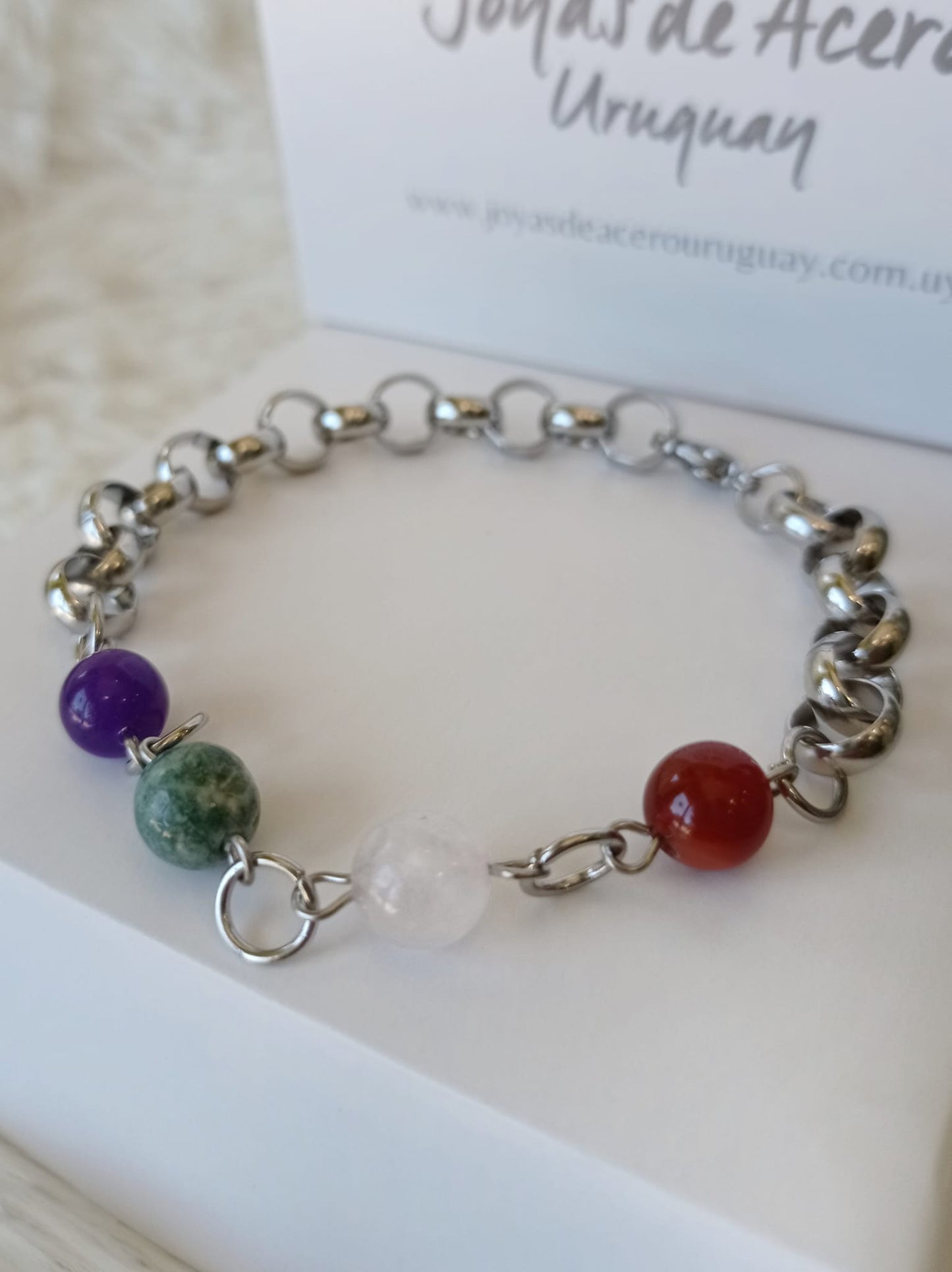 Pulsera de Acero Quirúrgico y Piedras Naturales