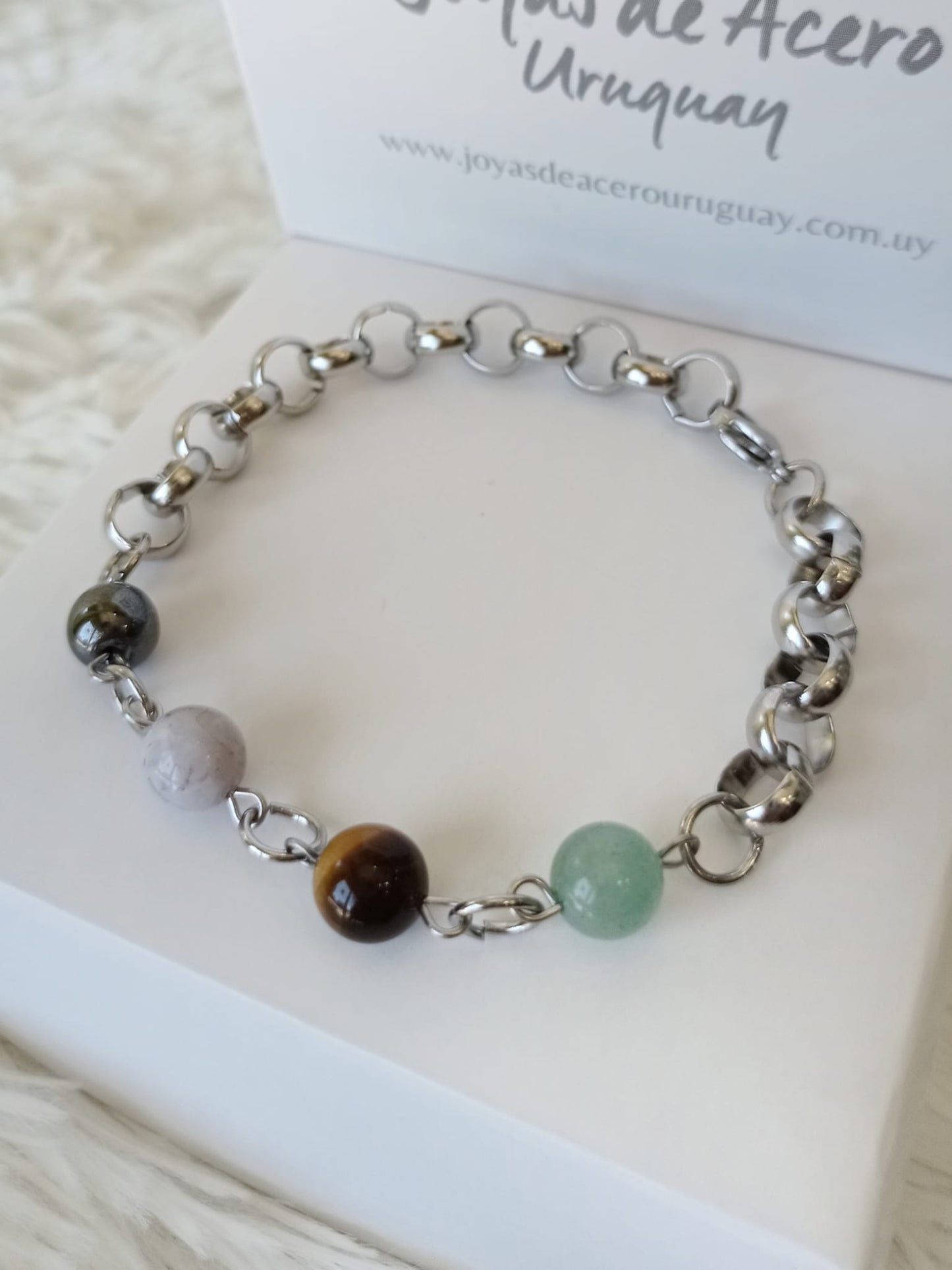 Pulsera de Acero Quirúrgico y Piedras Naturales