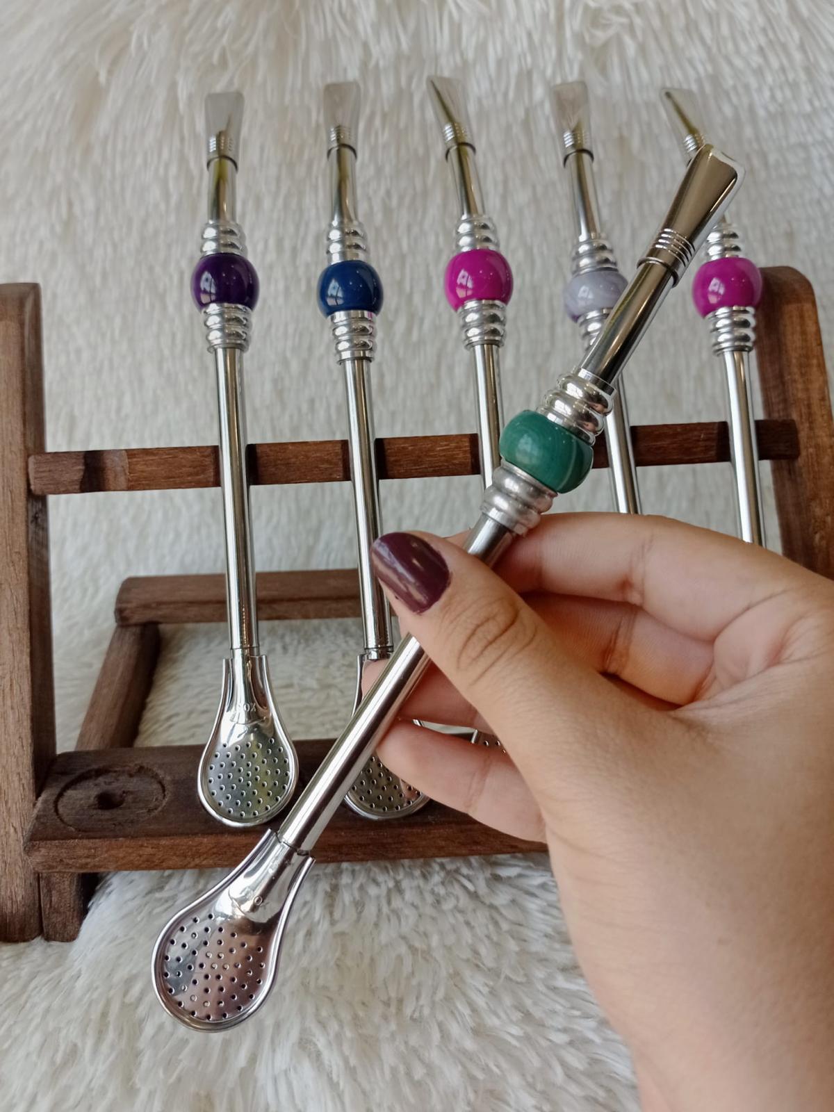 Bombilla de Acero Inoxidable y Ágata