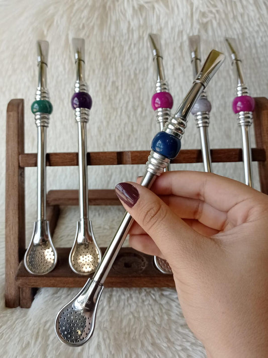 Bombilla de Acero Inoxidable y Ágata