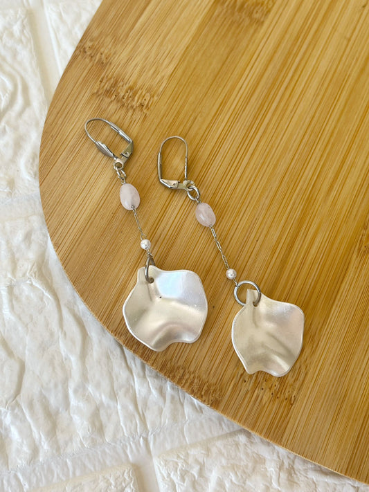 Caravanas de Acero Quirúrgico y Piedra Natural Cuarzo Rosa