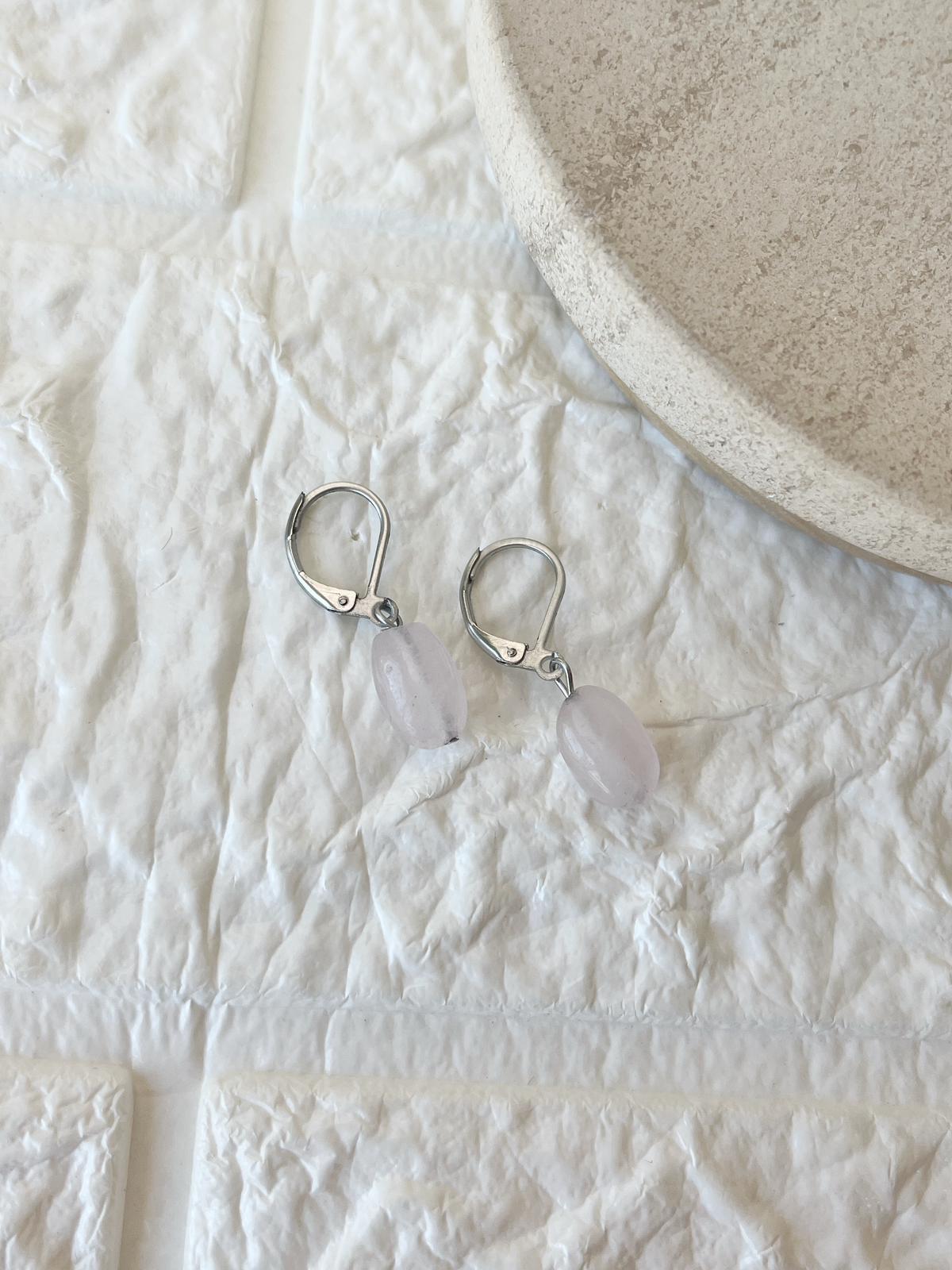 Caravanas de Acero Quirúrgico y Piedra Natural Cuarzo Rosa