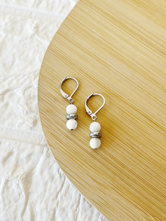 Caravanas de Acero, Piedra Natural Hematite y Nácar