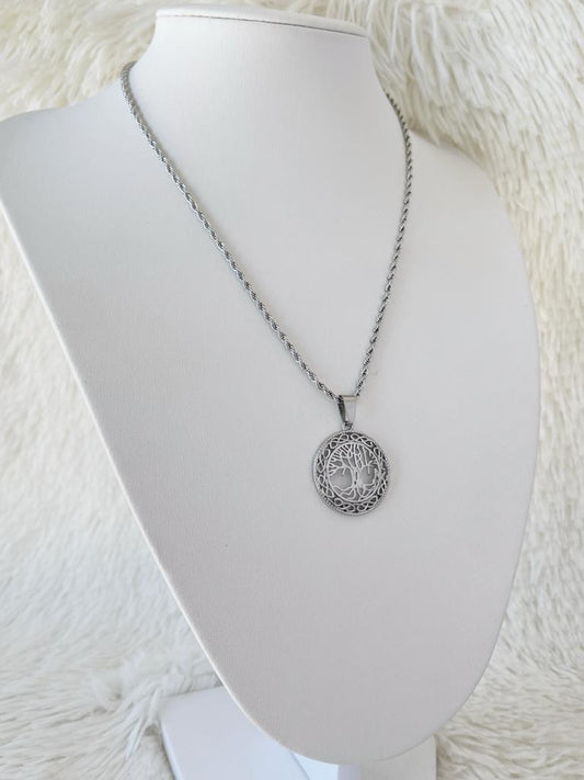 Collar de Acero Quirúrgico y dije Árbol de la Vida