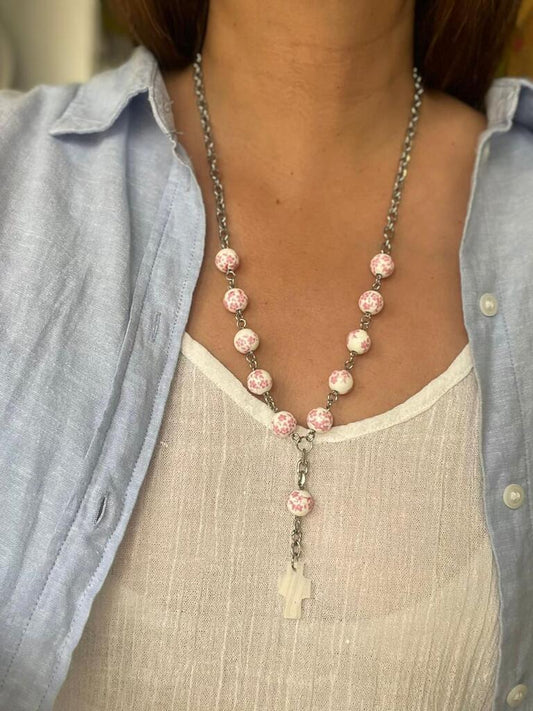 Collar Denario de Acero Quirúrgico, Cerámica y Piedra Natural Ónix