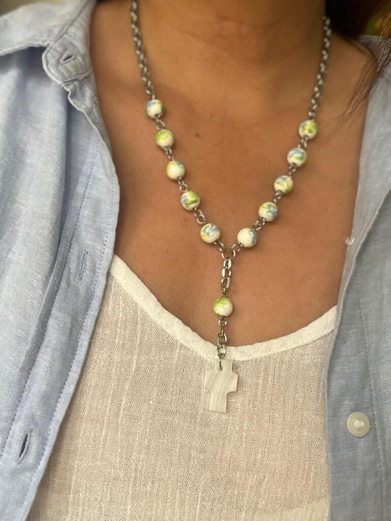 Collar Denario de Acero Quirúrgico, Cerámica y Piedra Natural Ónix